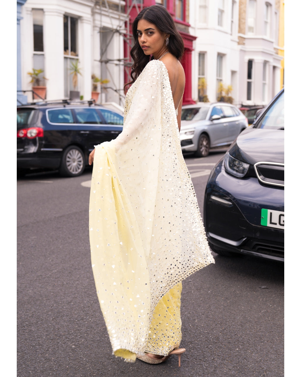 Ombre Lemon Mirror Work Sari