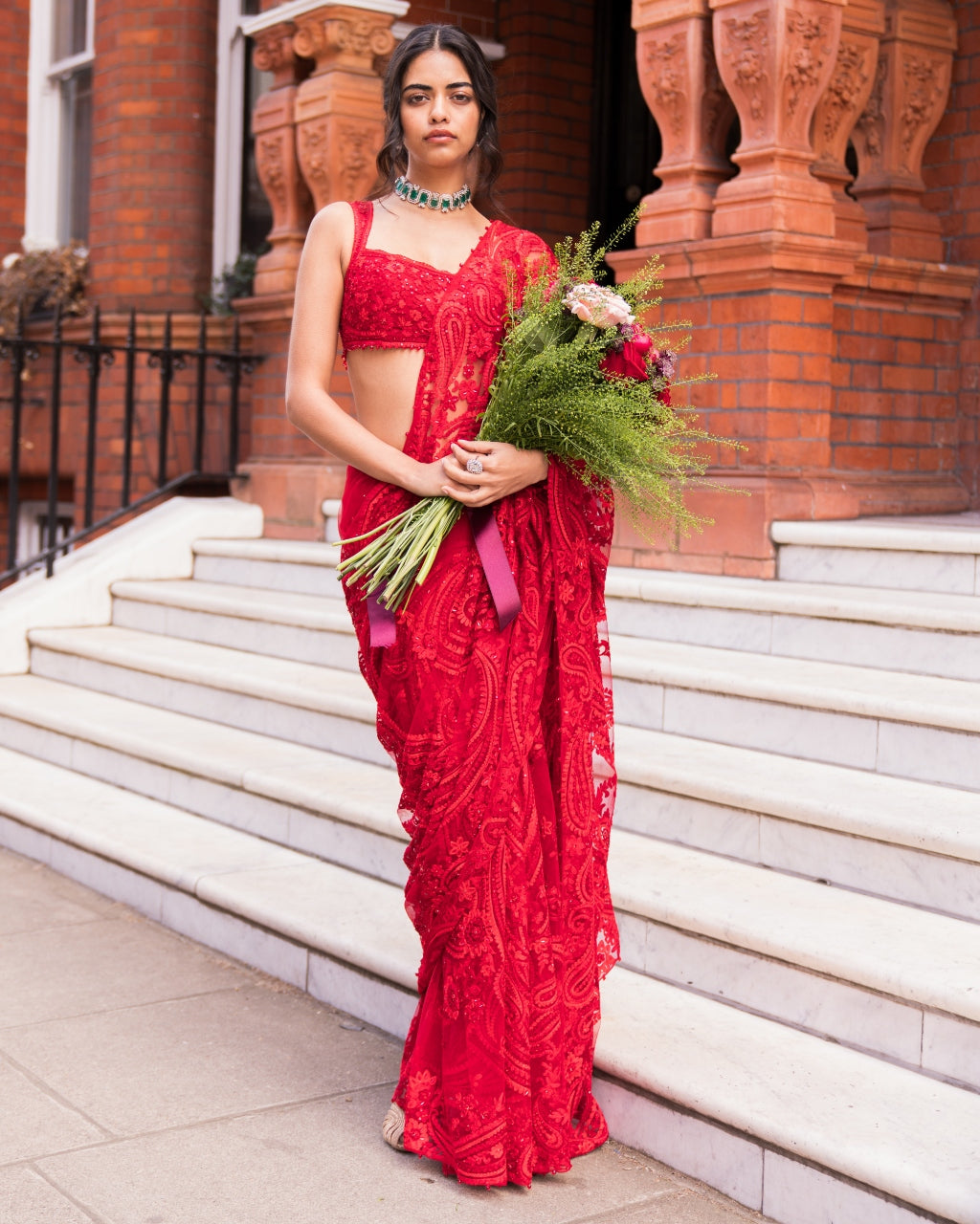 Red Dori Sari Set