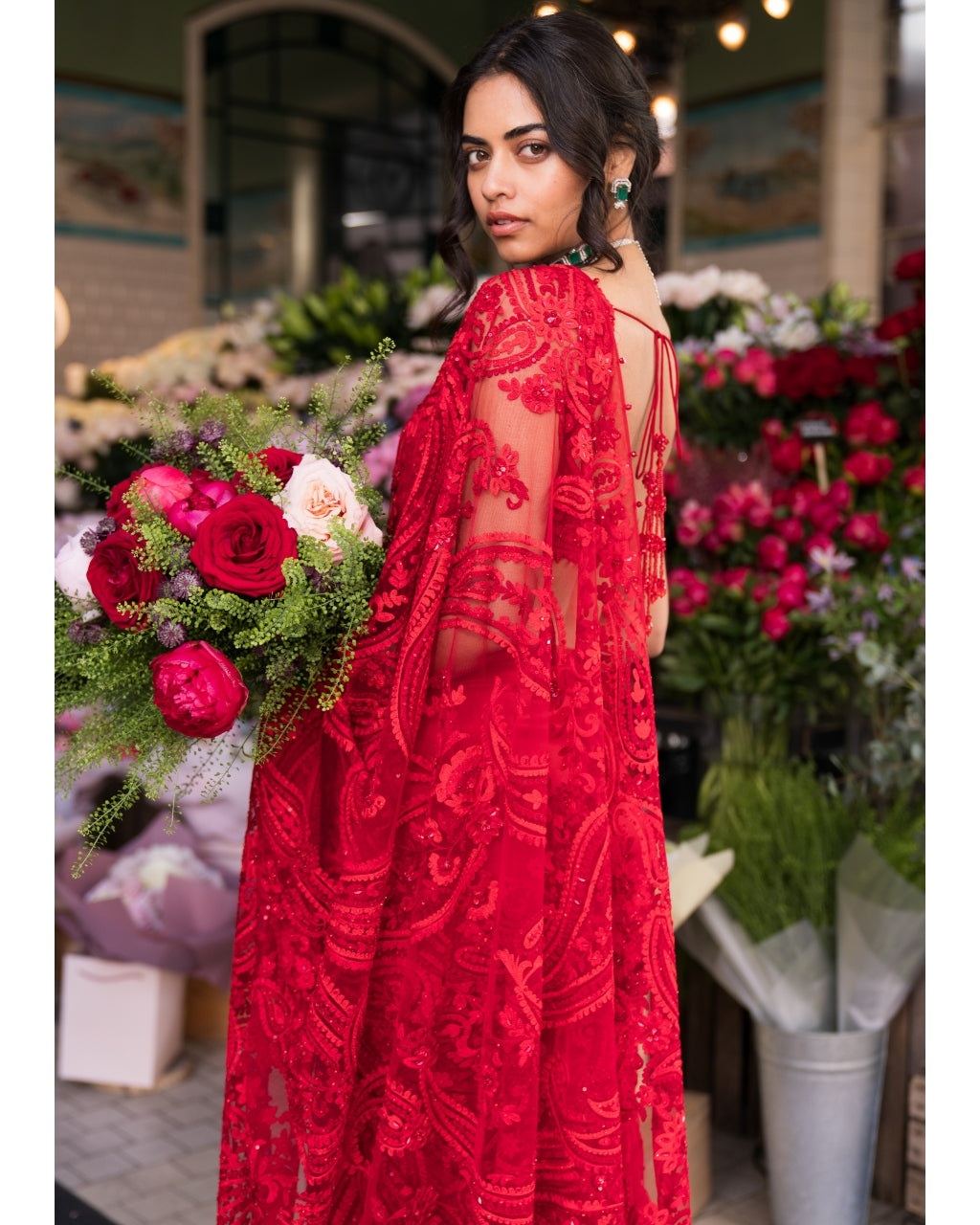 Red Dori Sari Set