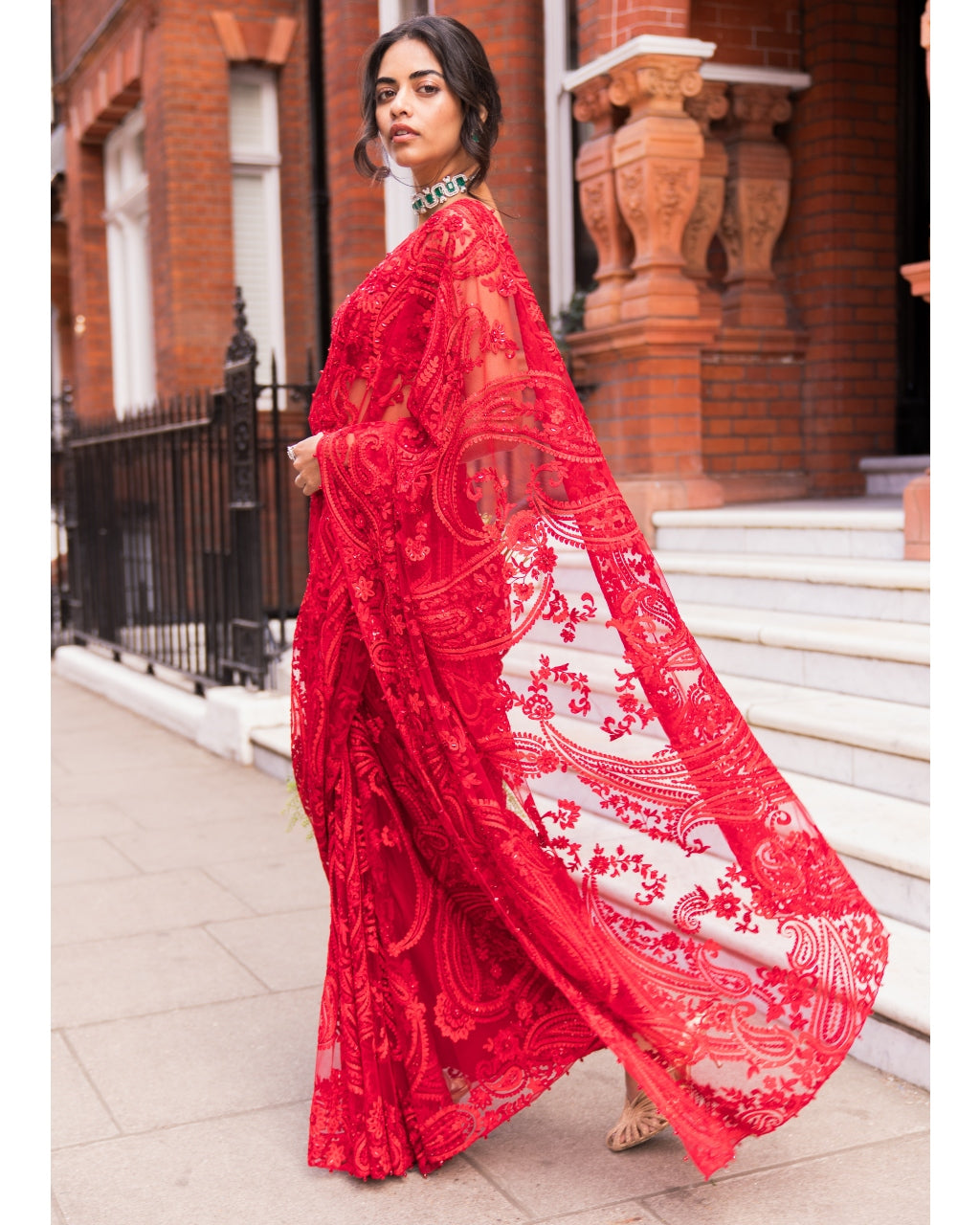 Red Dori Sari Set