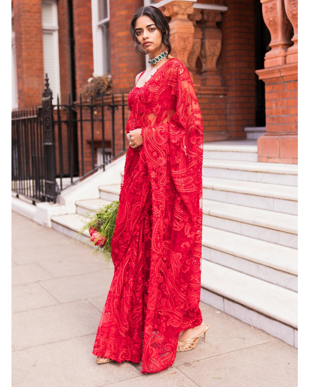 Red Dori Sari Set
