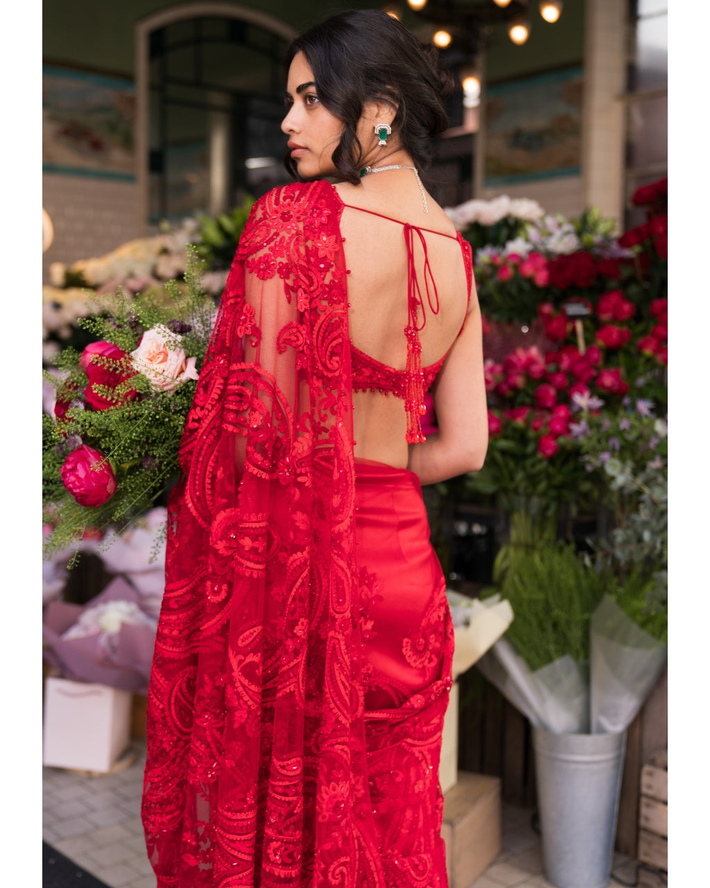Red Dori Sari Set