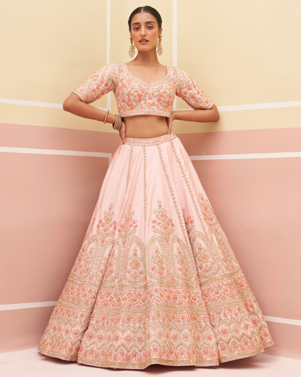 Rana Pink Raw Silk Lehenga Set
