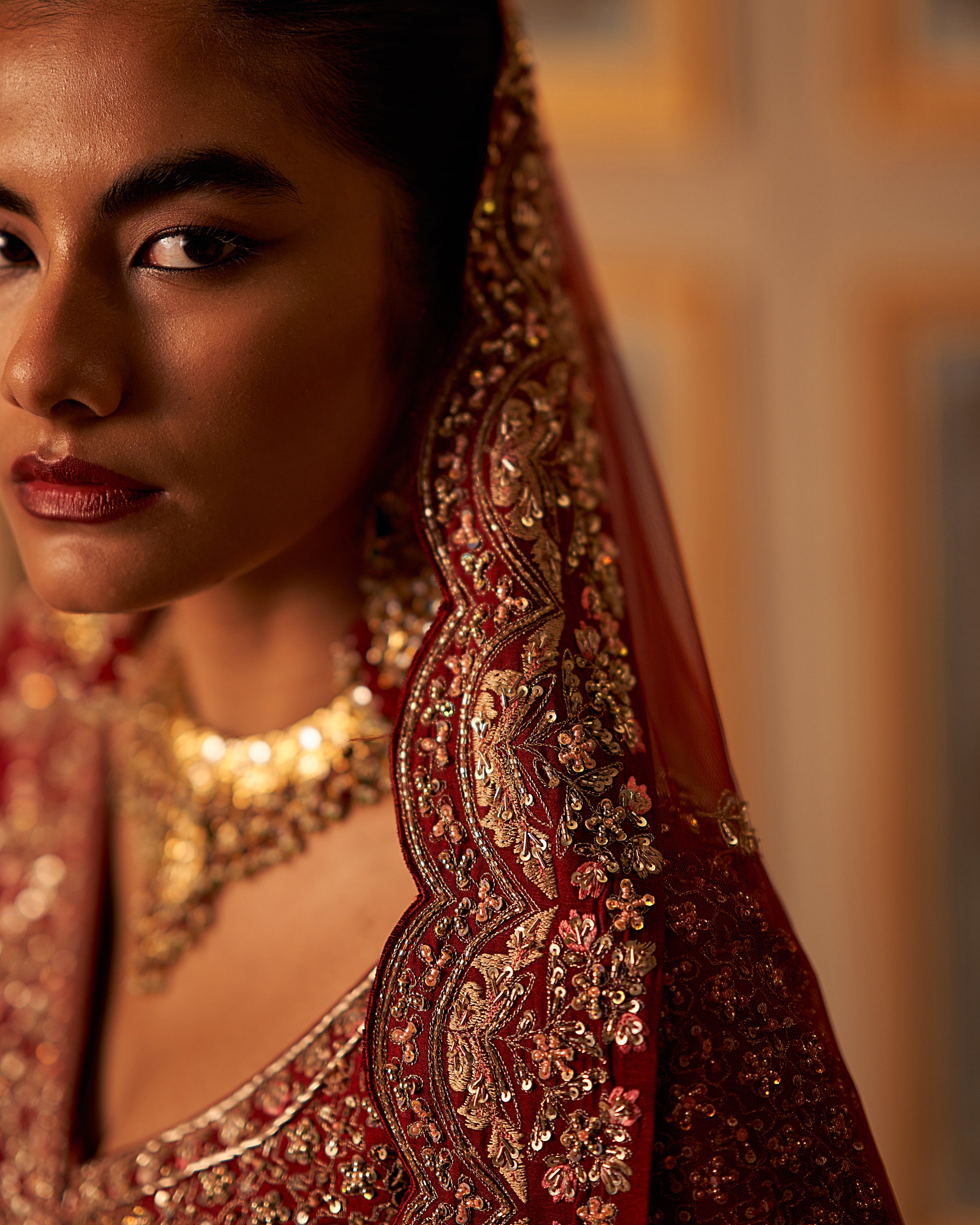 Maroon Raw Silk Double Dupatta Lehenga Set