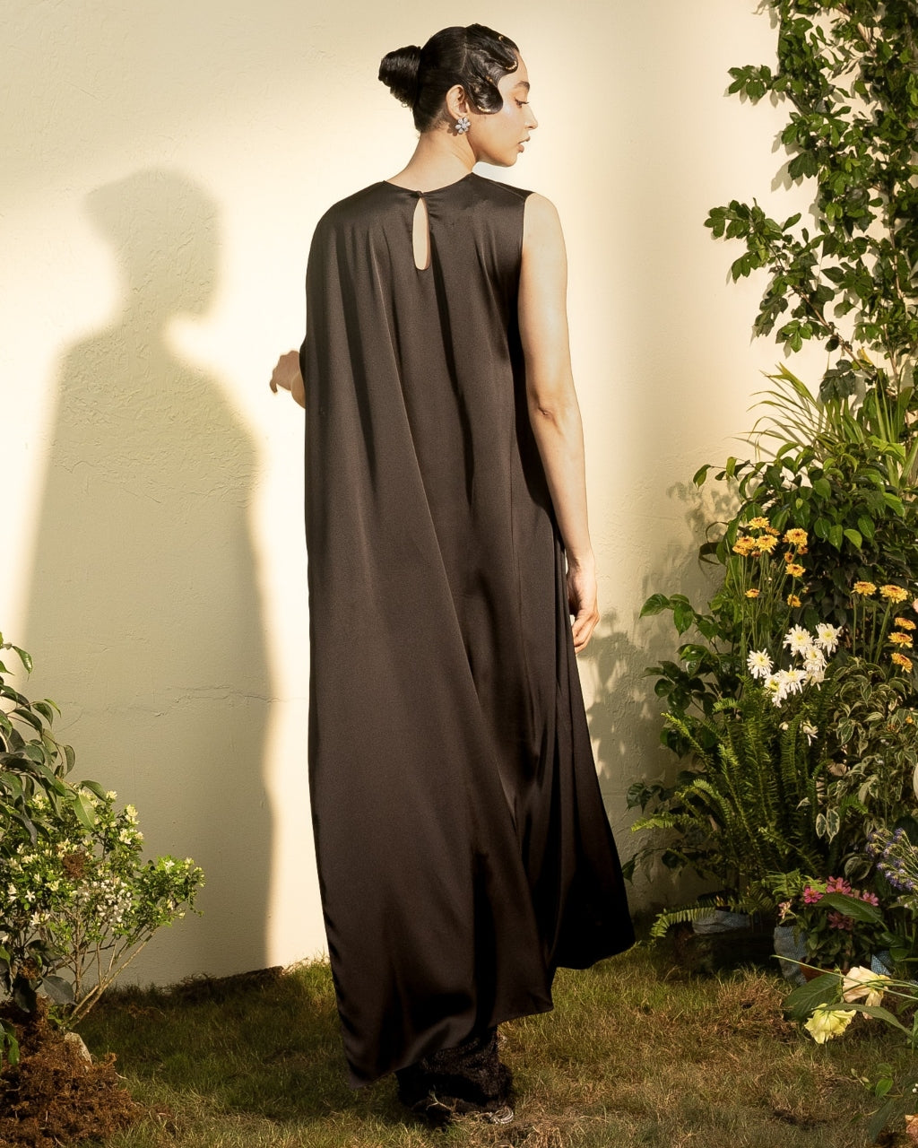 Black Satin Chainmail Skirt And Asymetrical Satin Top