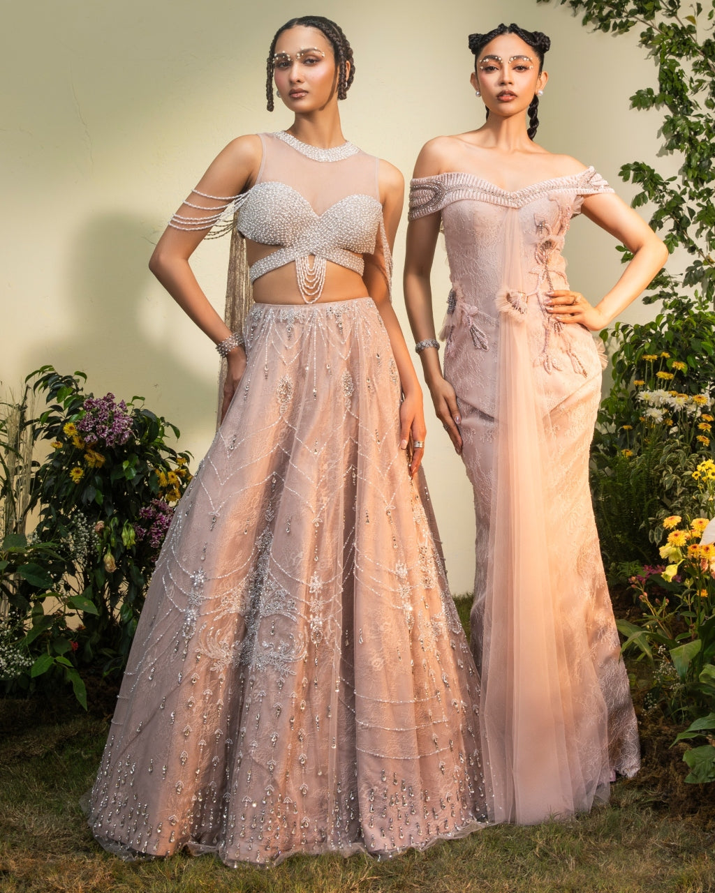 Old Rose Crystal Lehenga With Beaded Blouse