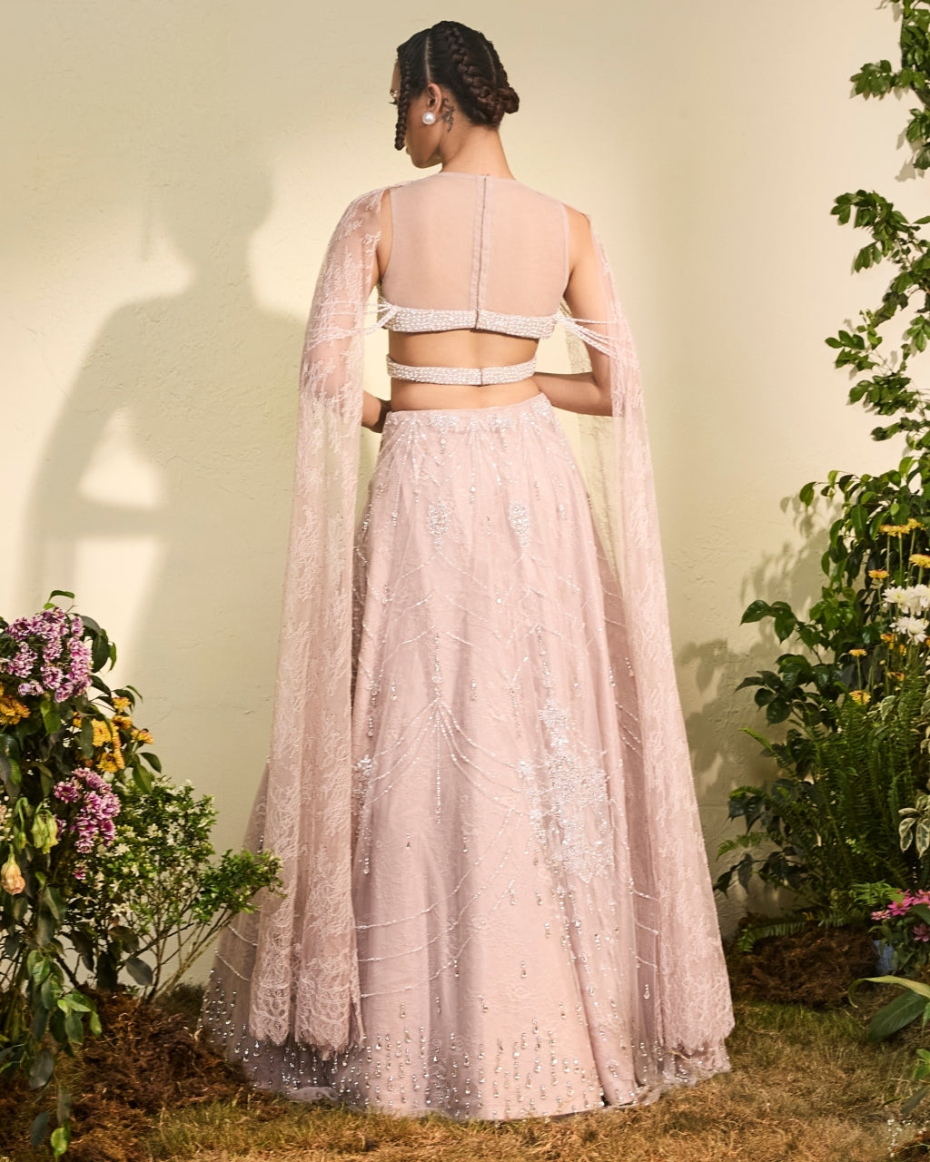 Old Rose Crystal Lehenga With Beaded Blouse