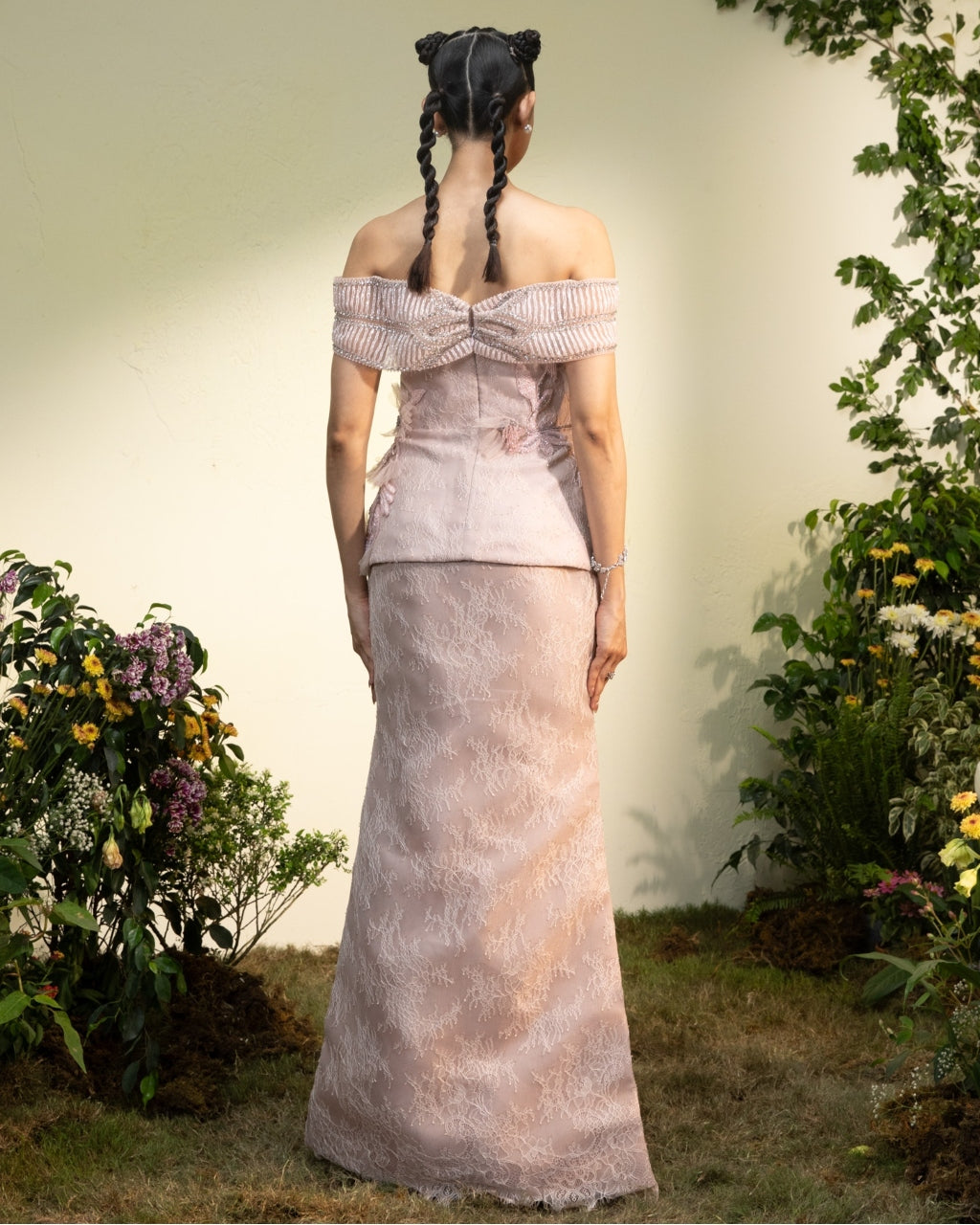 Blush Pink Lace Peplum With Skirt