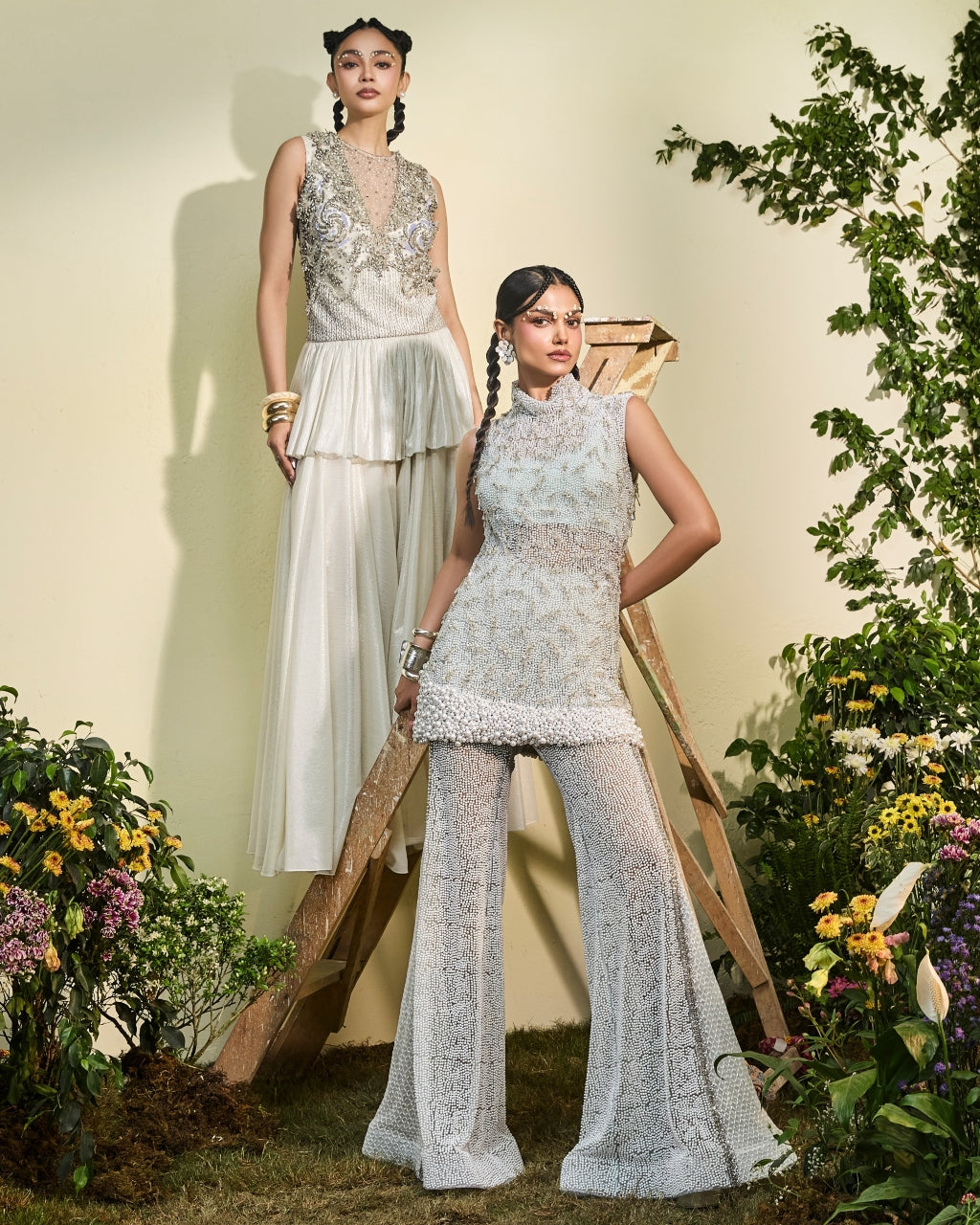 Ivory Chiffon Tunic With Wide Legged Pants