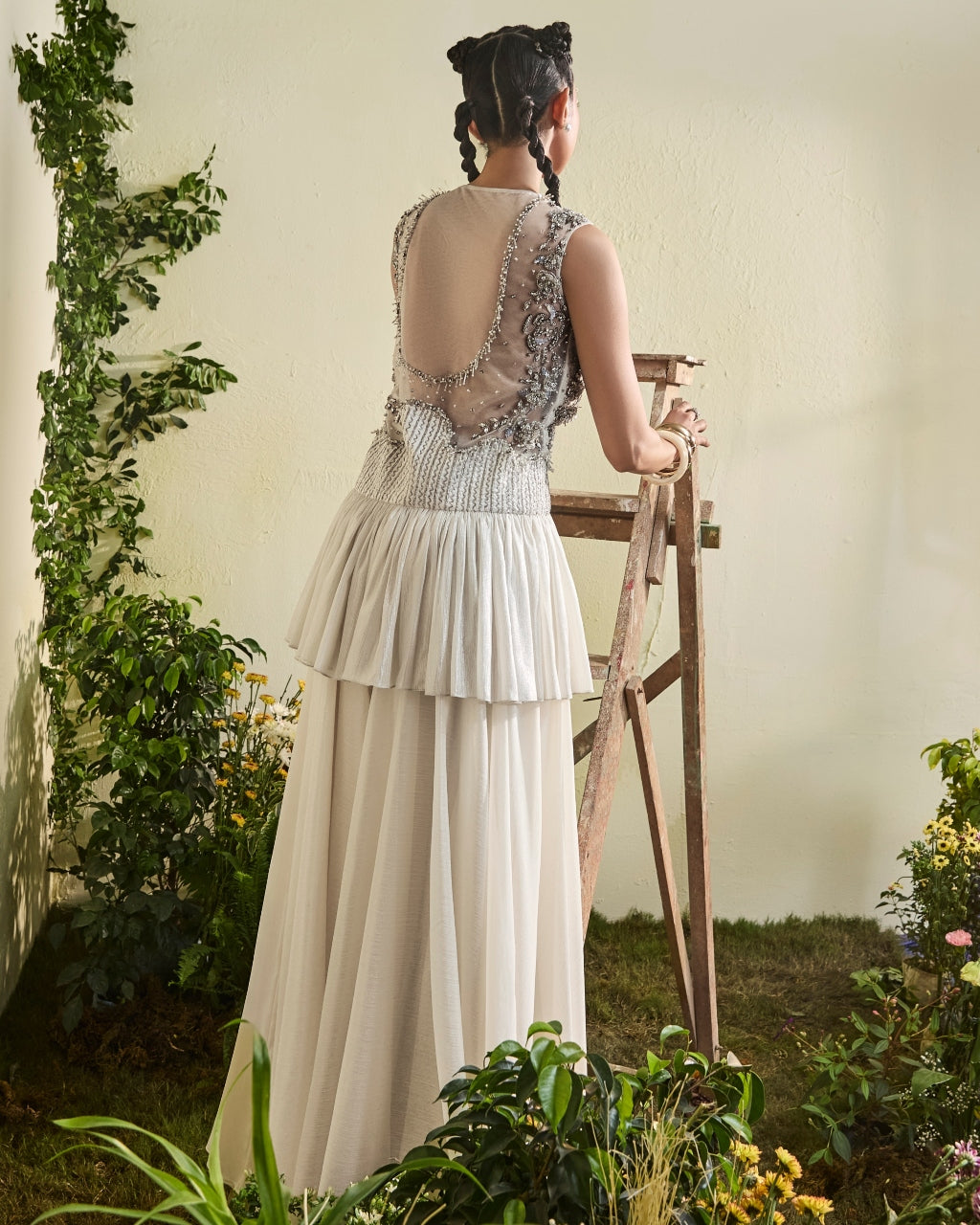 Ivory Chiffon Tunic With Wide Legged Pants
