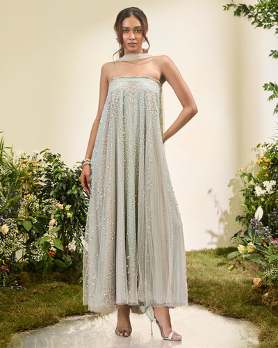 Multicolour Embellished Dress With Stole