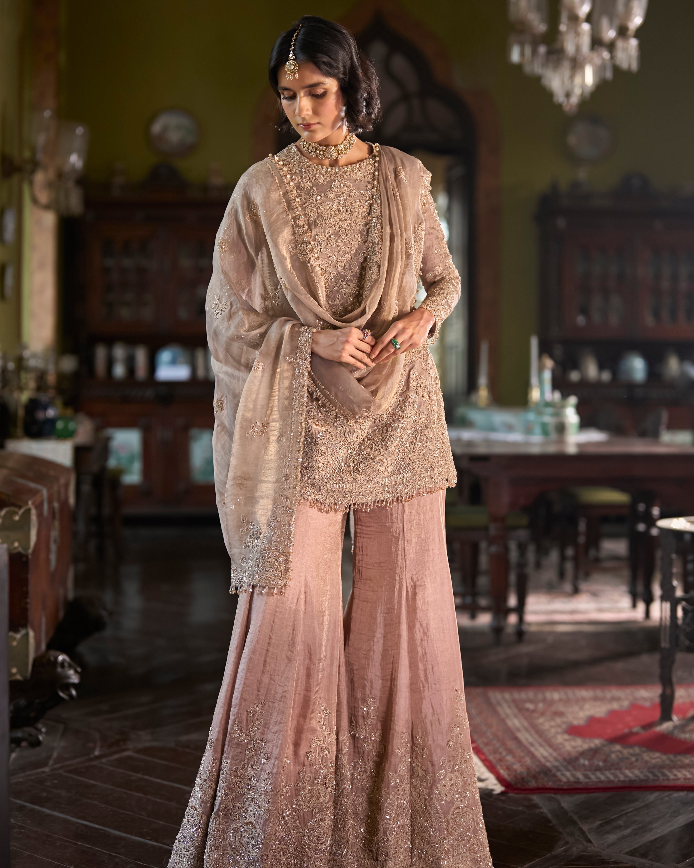 Peach Gold Sharara Set