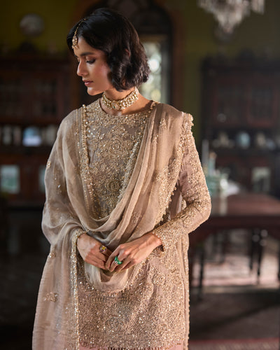 Peach Gold Sharara Set