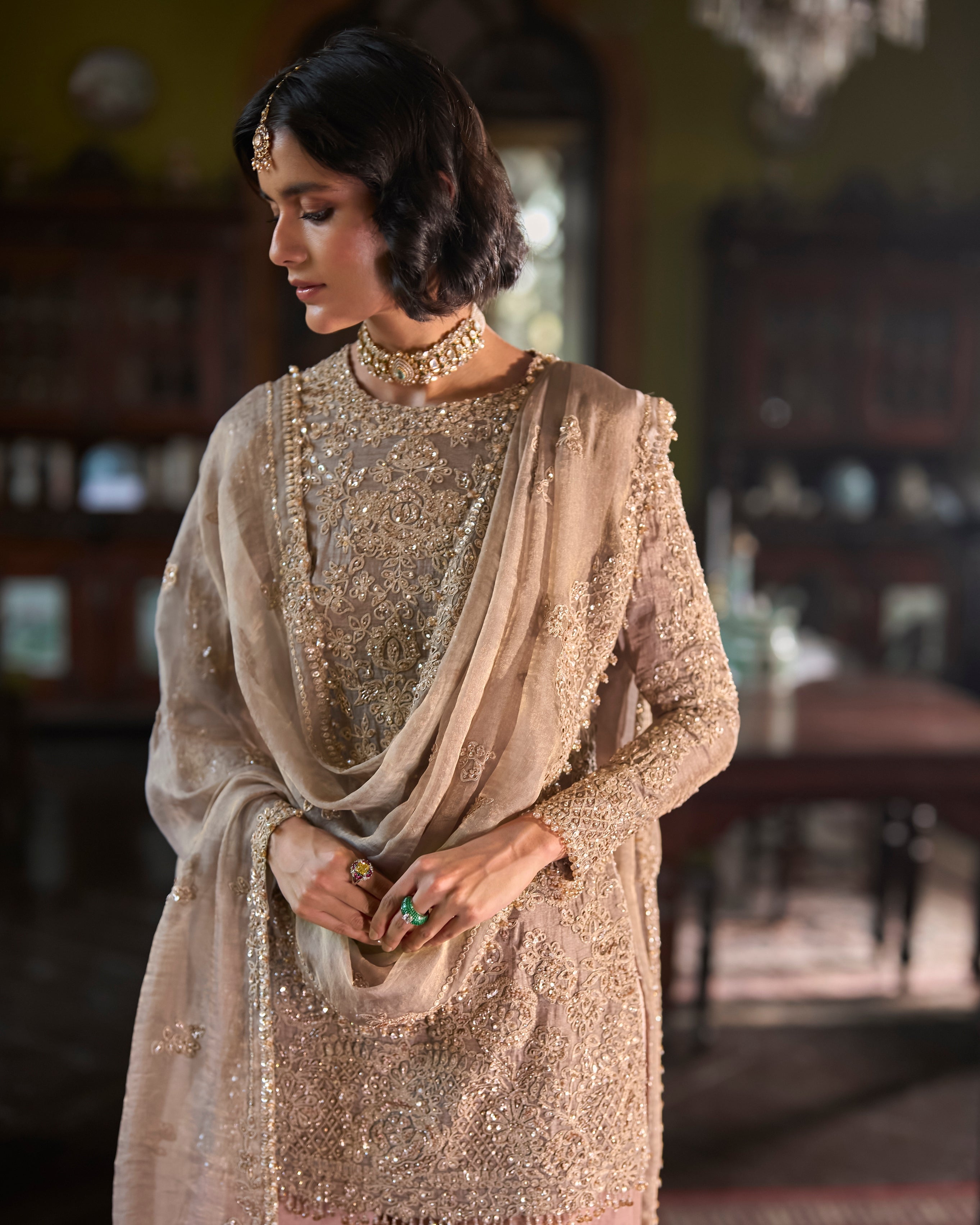 Peach Gold Sharara Set