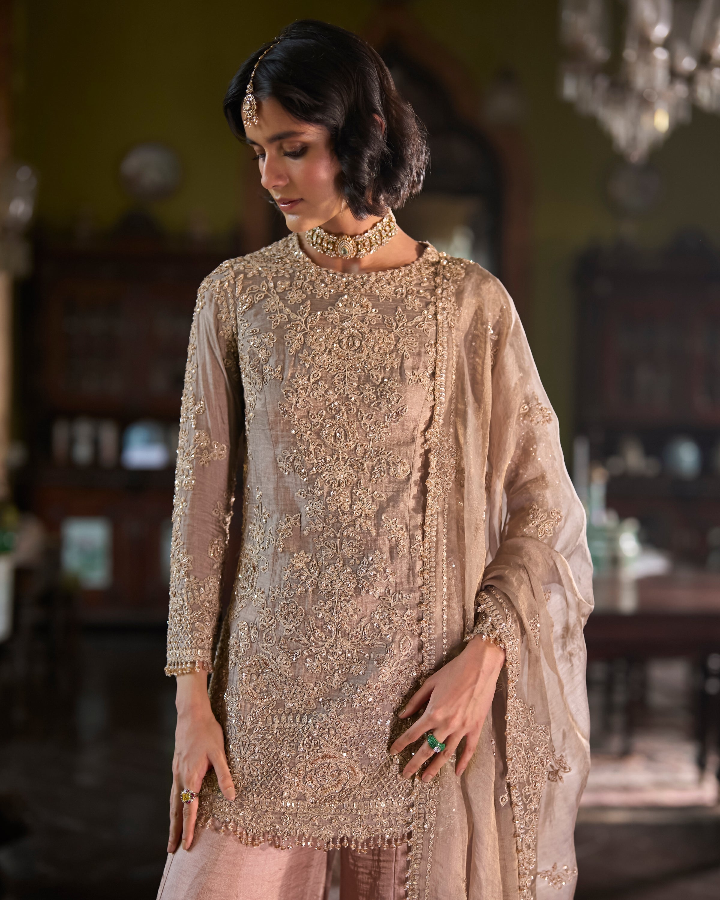 Peach Gold Sharara Set