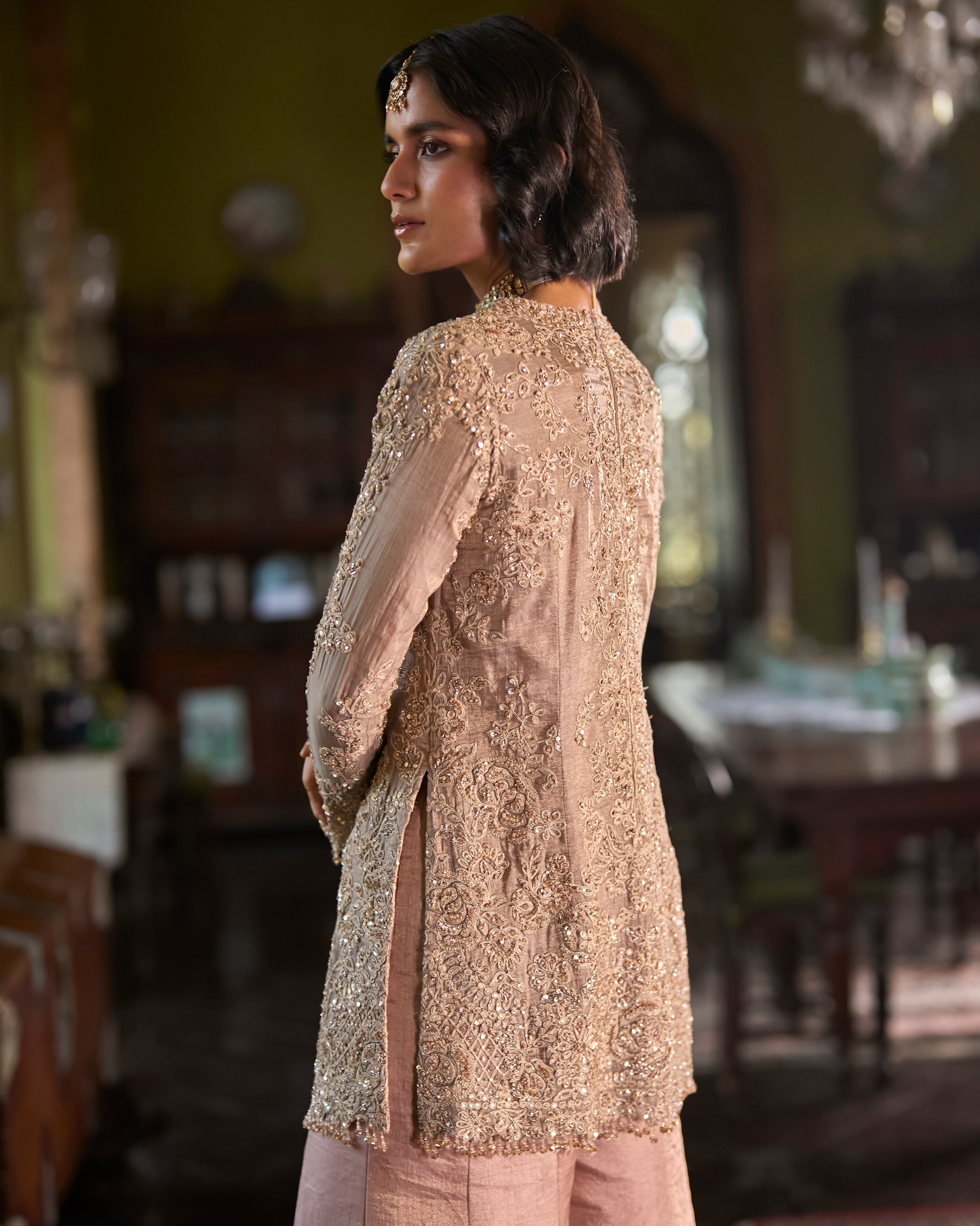 Peach Gold Sharara Set