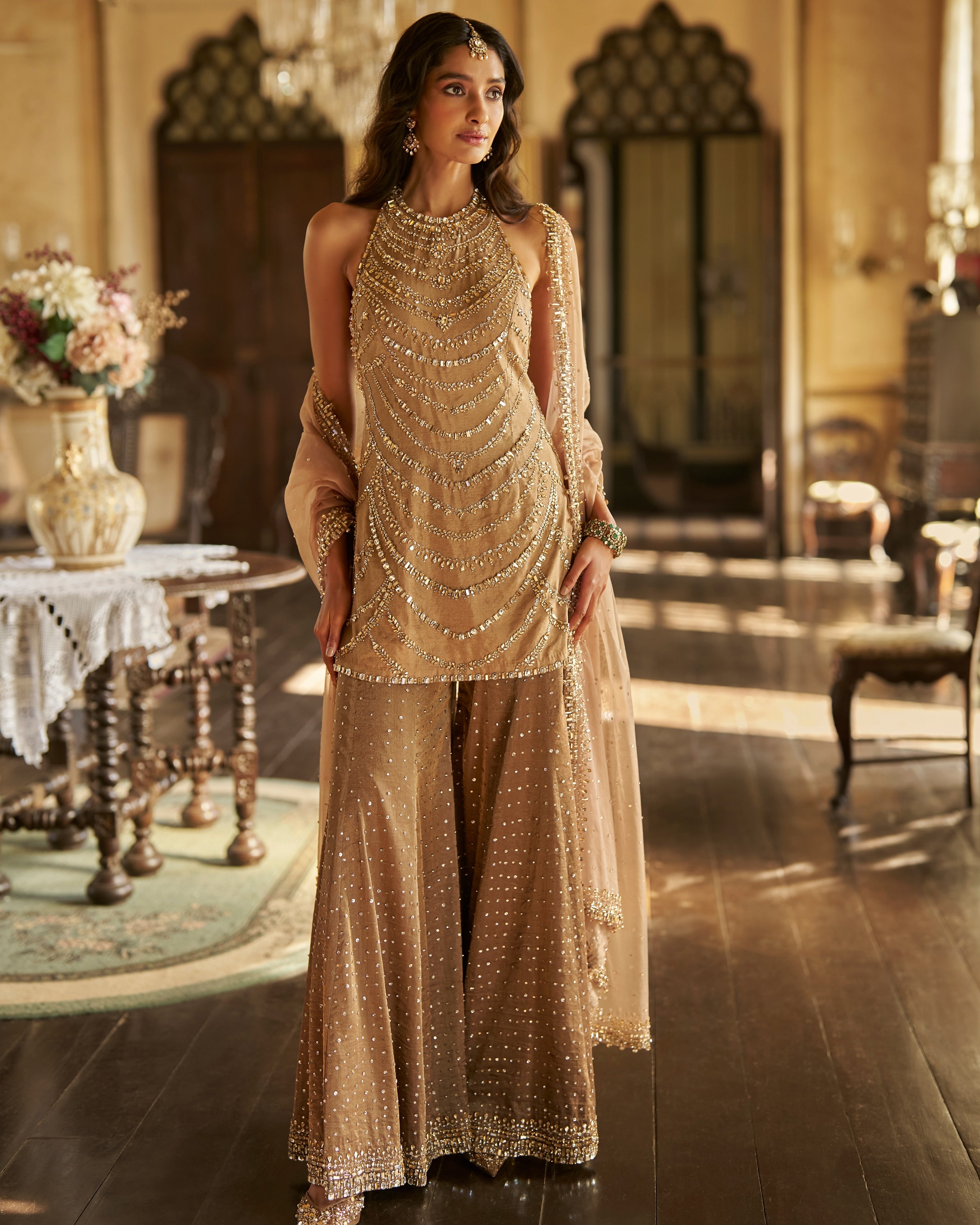 Caramel Crystal Sharara Set