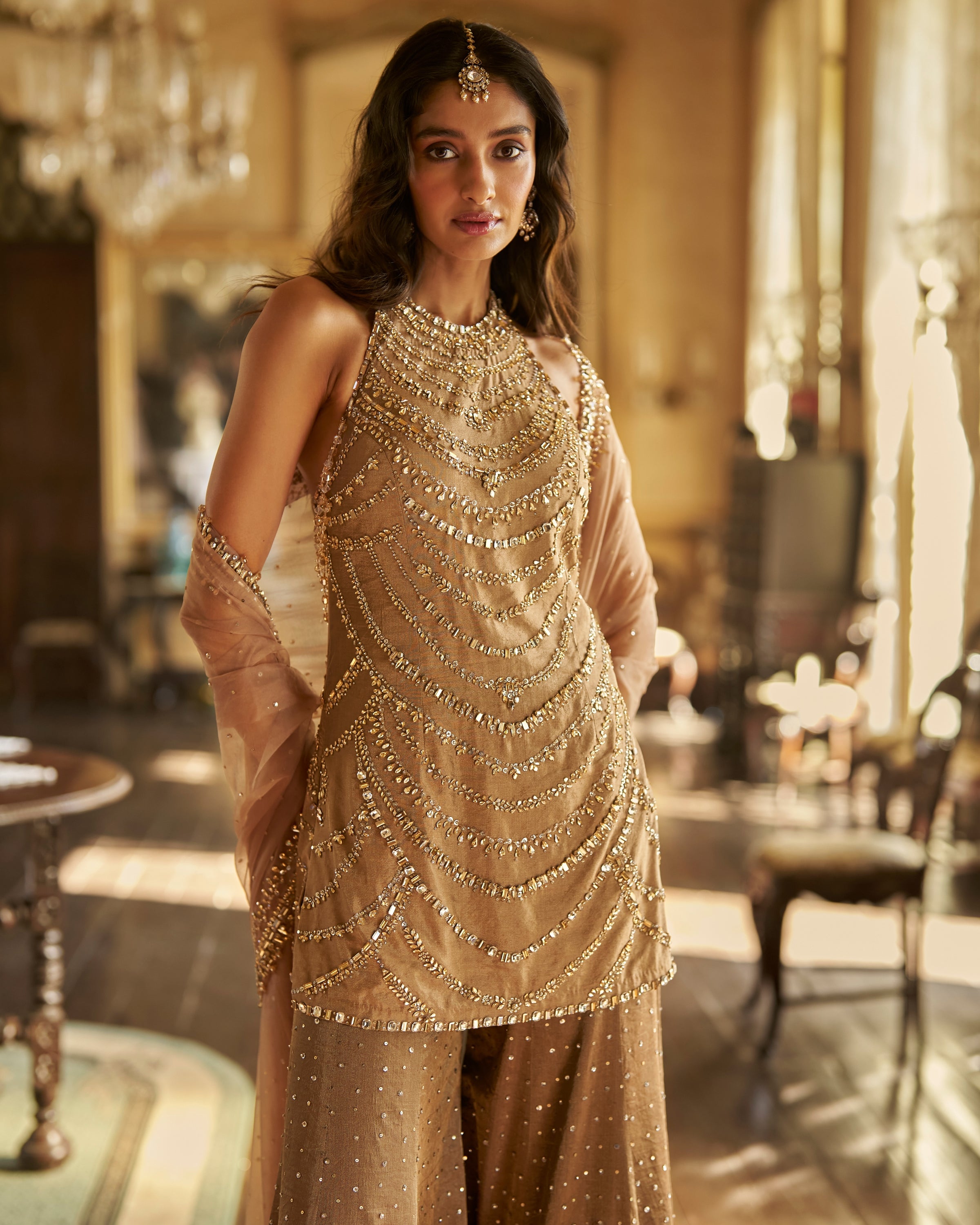 Caramel Crystal Sharara Set