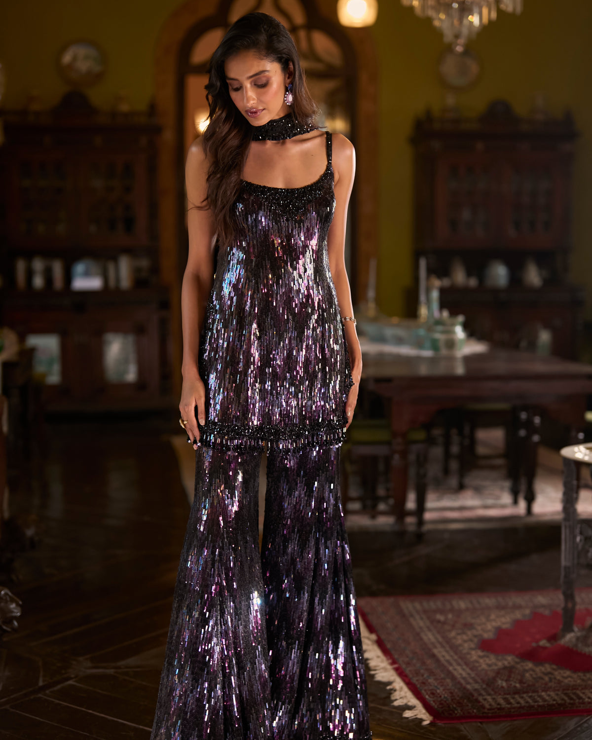 Black Multi-Coloured Sequin Sharara Set