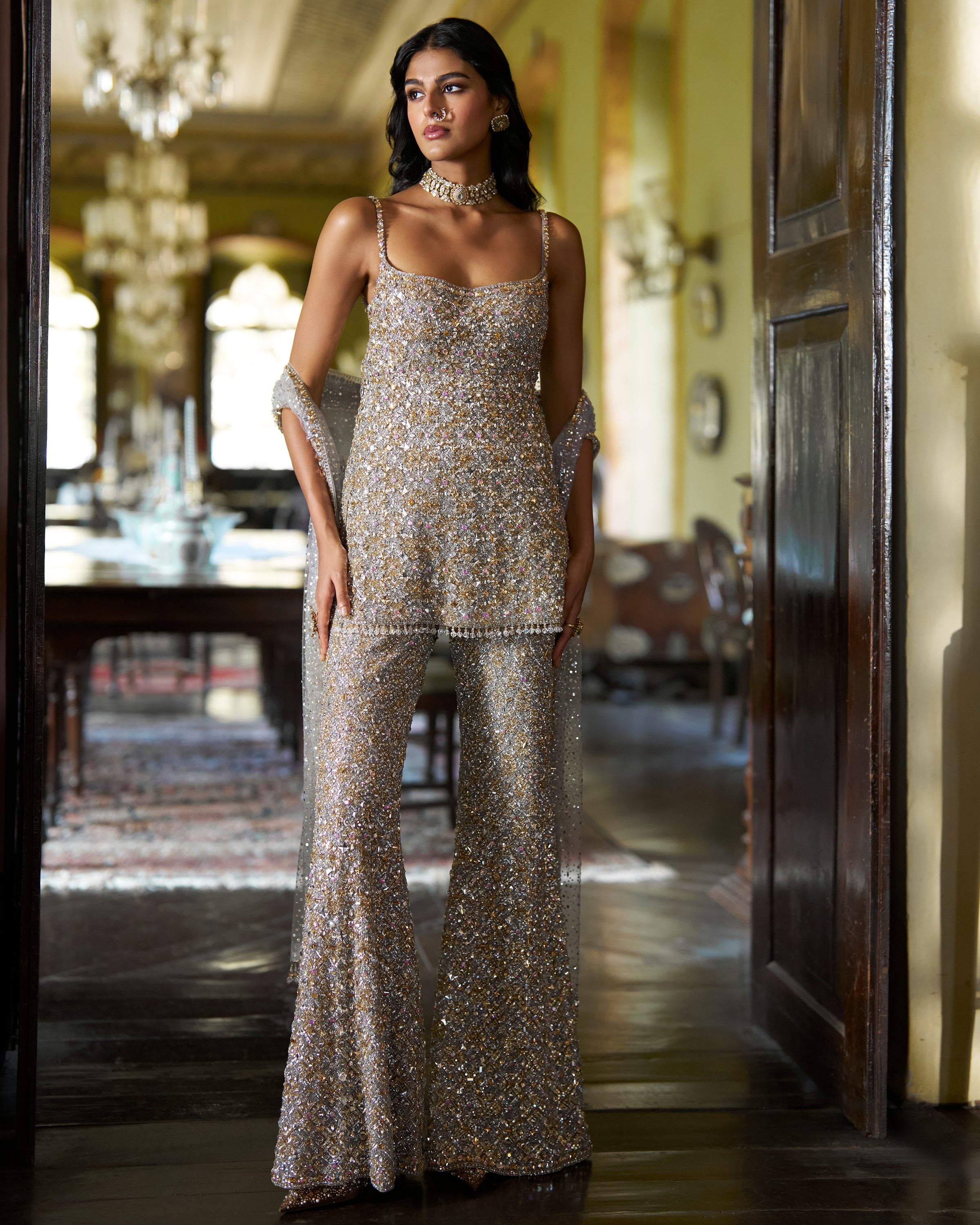 Silver Gold Crystal Pant Set