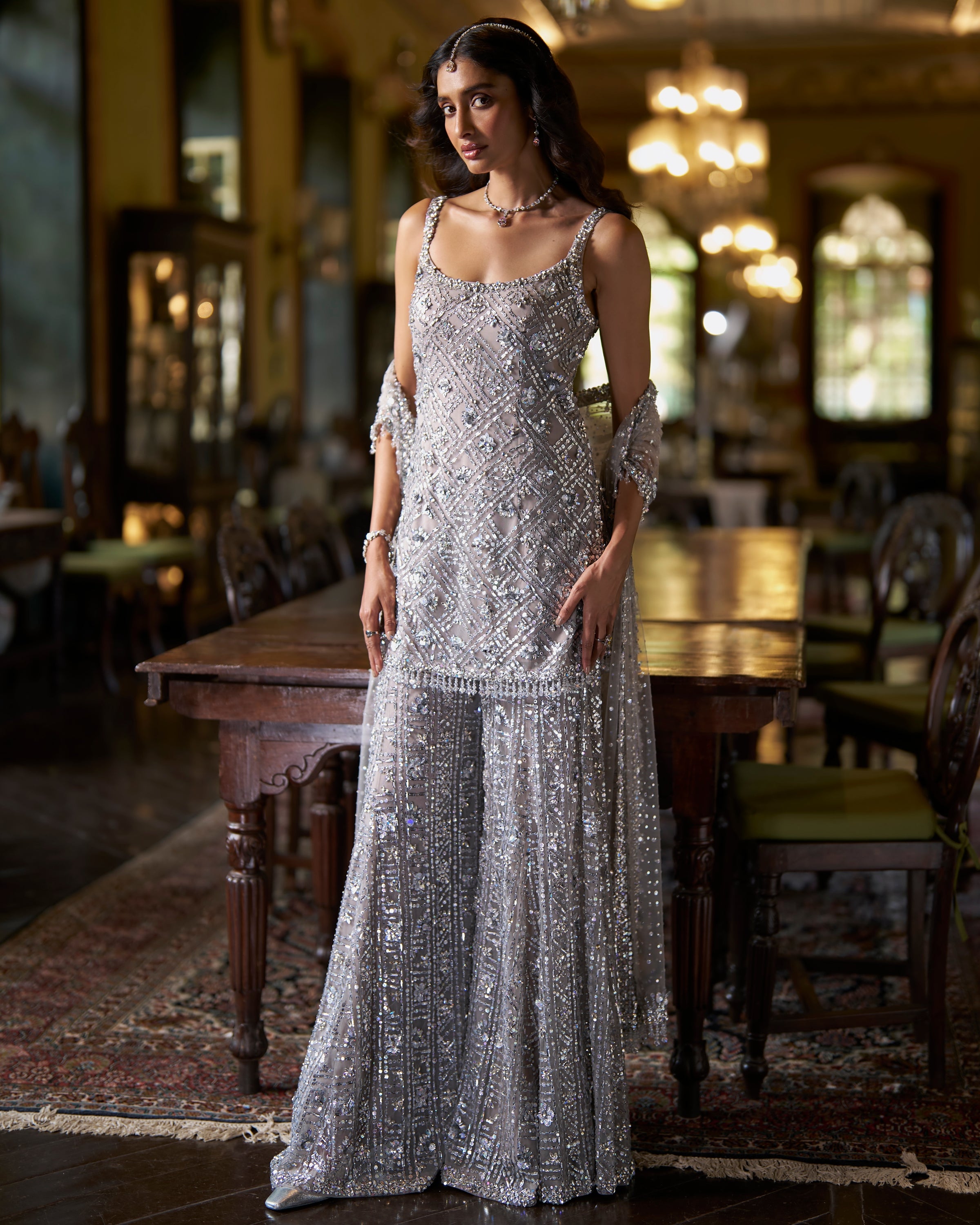Silver Sequin Sharara Set