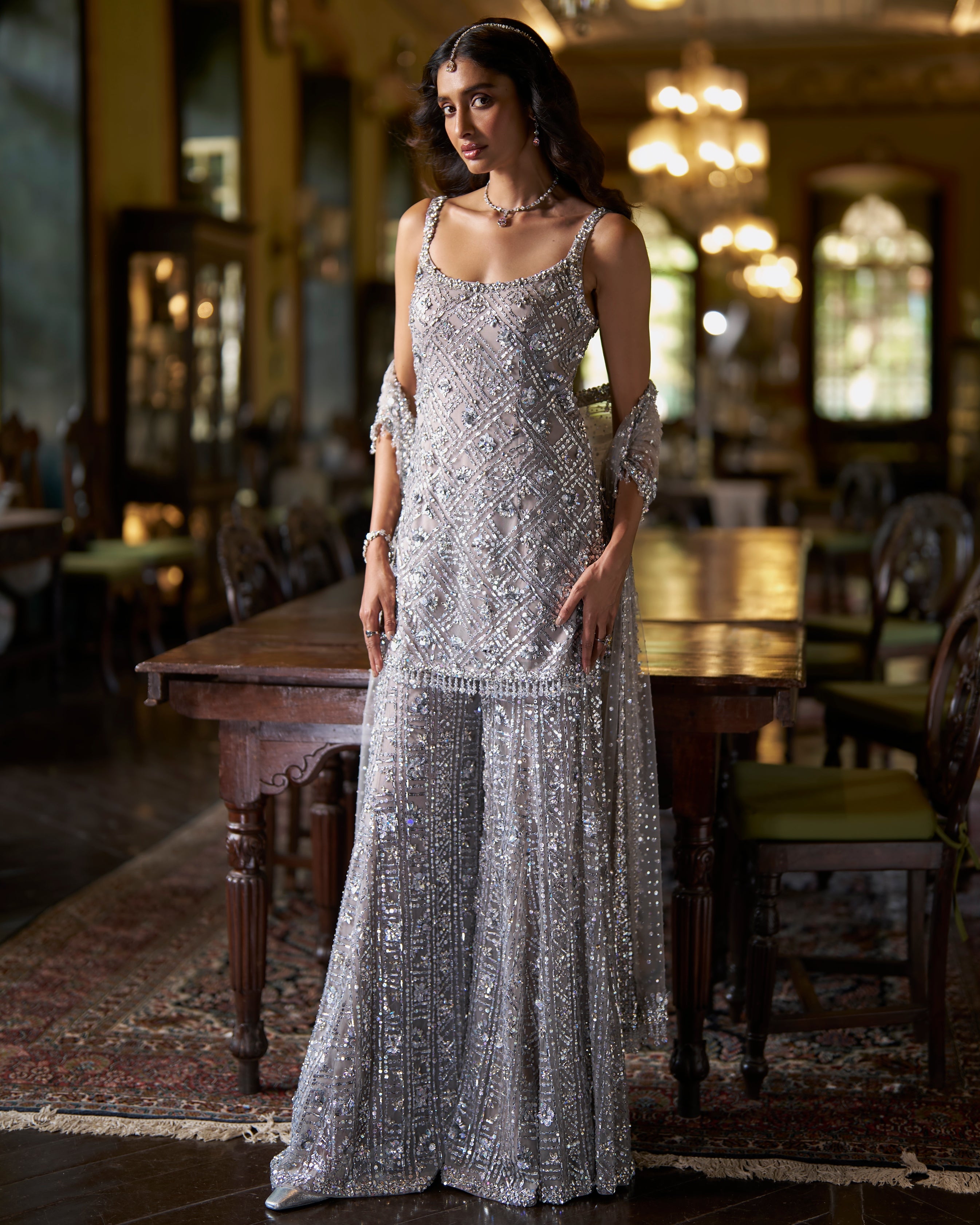 Silver Sequin Sharara Set