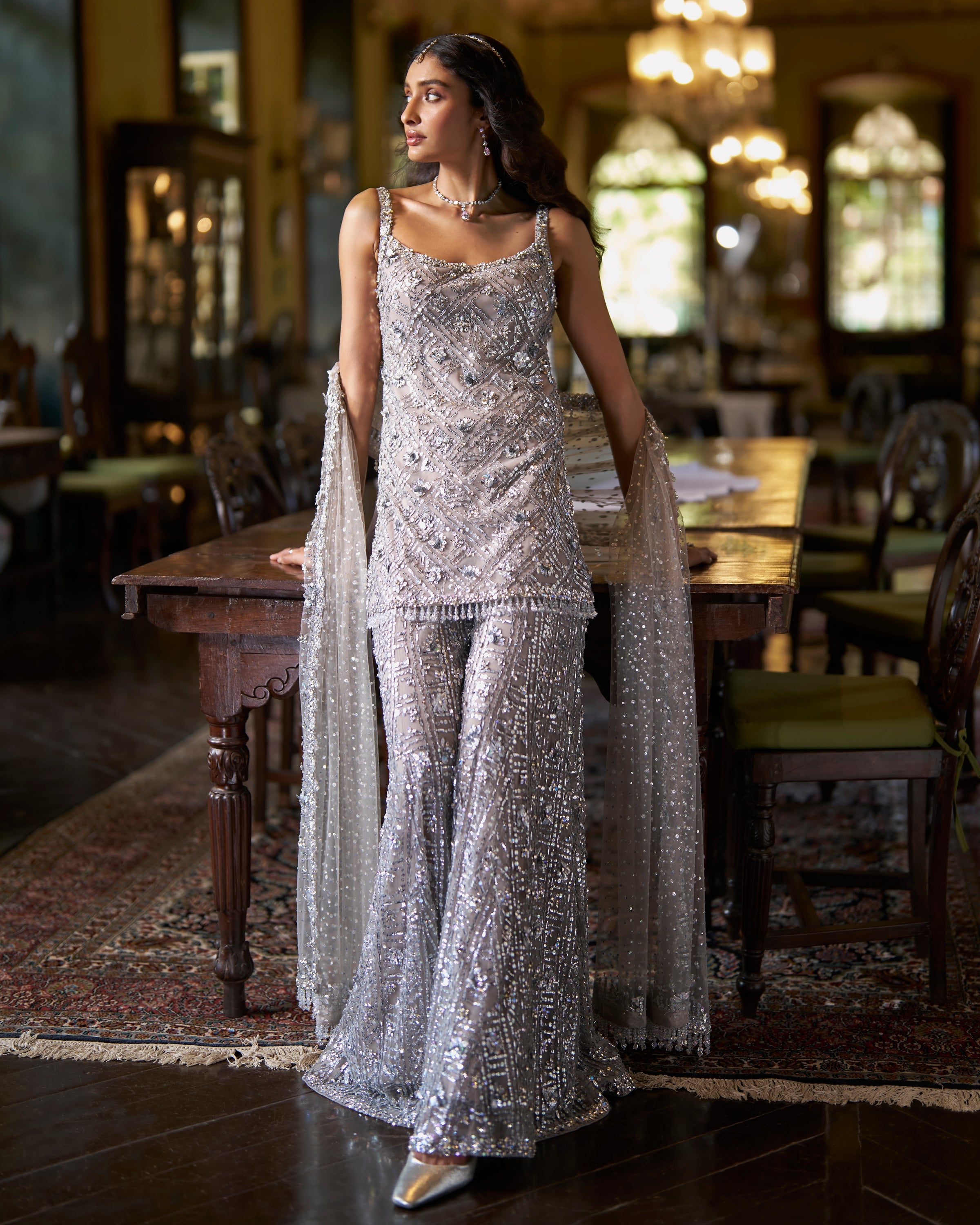 Silver Sequin Sharara Set