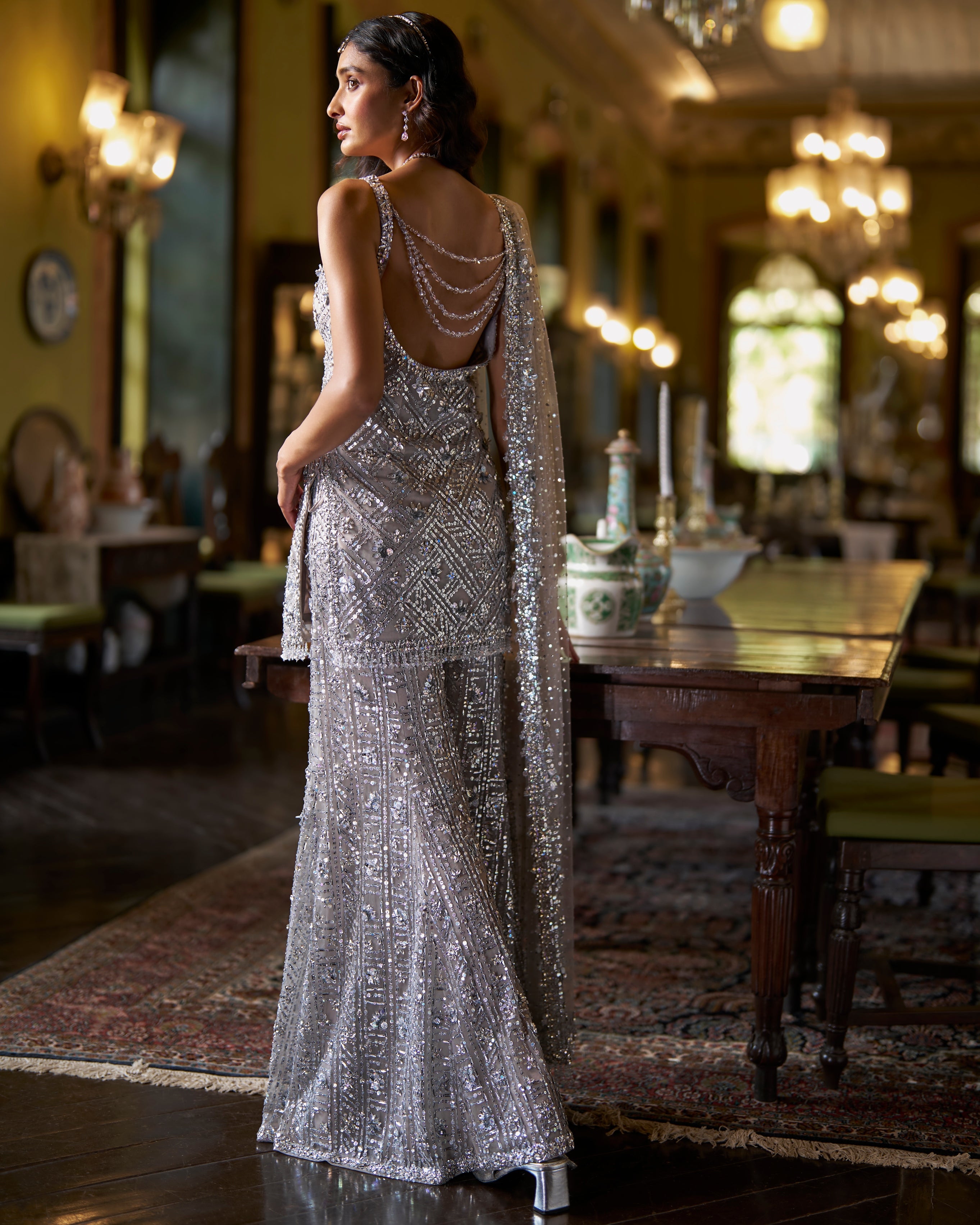 Silver Sequin Sharara Set