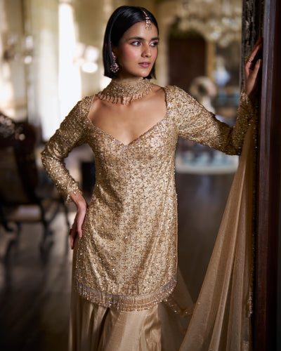 Gold Crystal Sharara Set