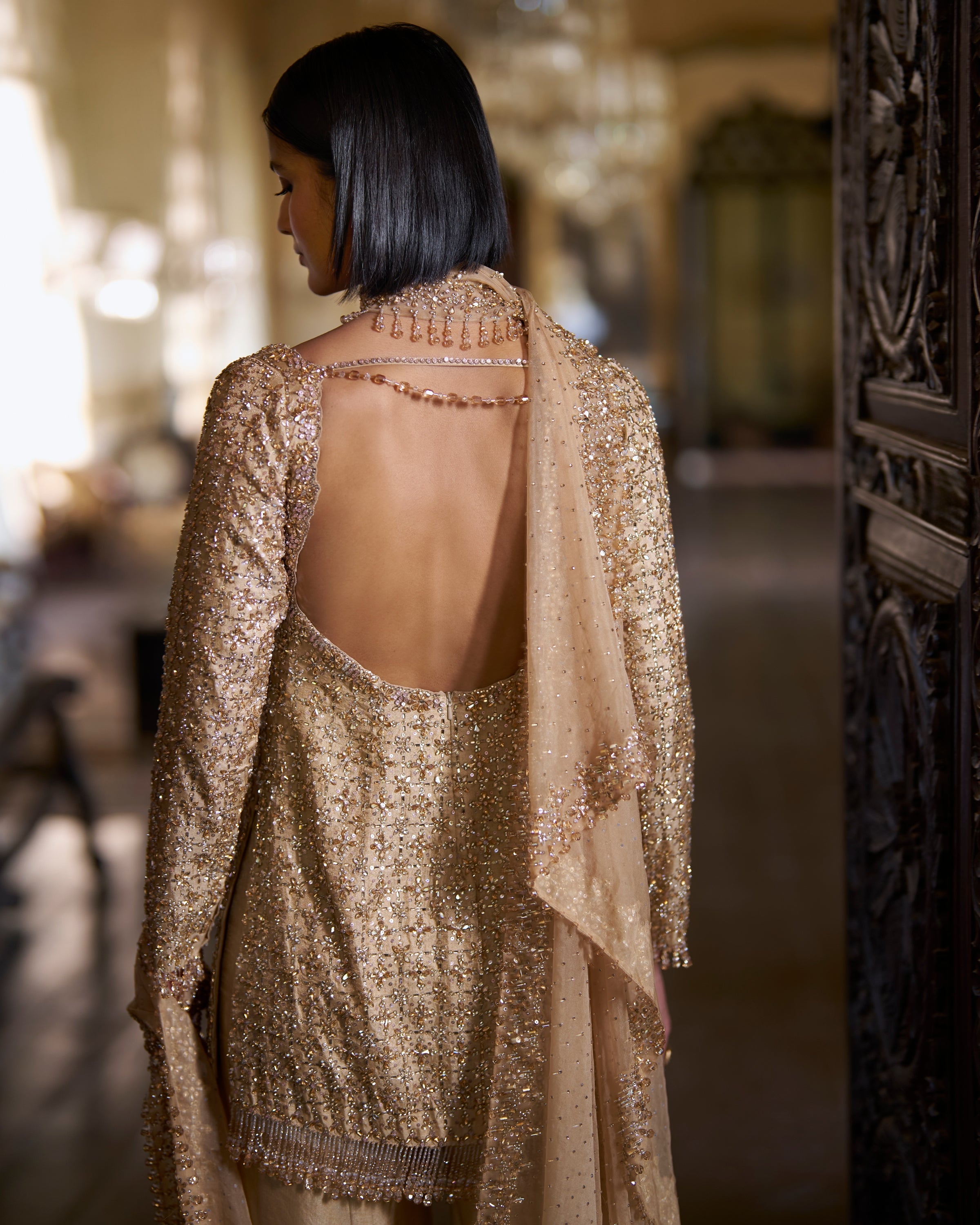 Gold Crystal Sharara Set