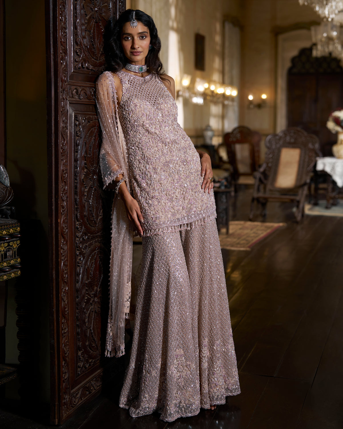 Mauve Sequin Sharara Set