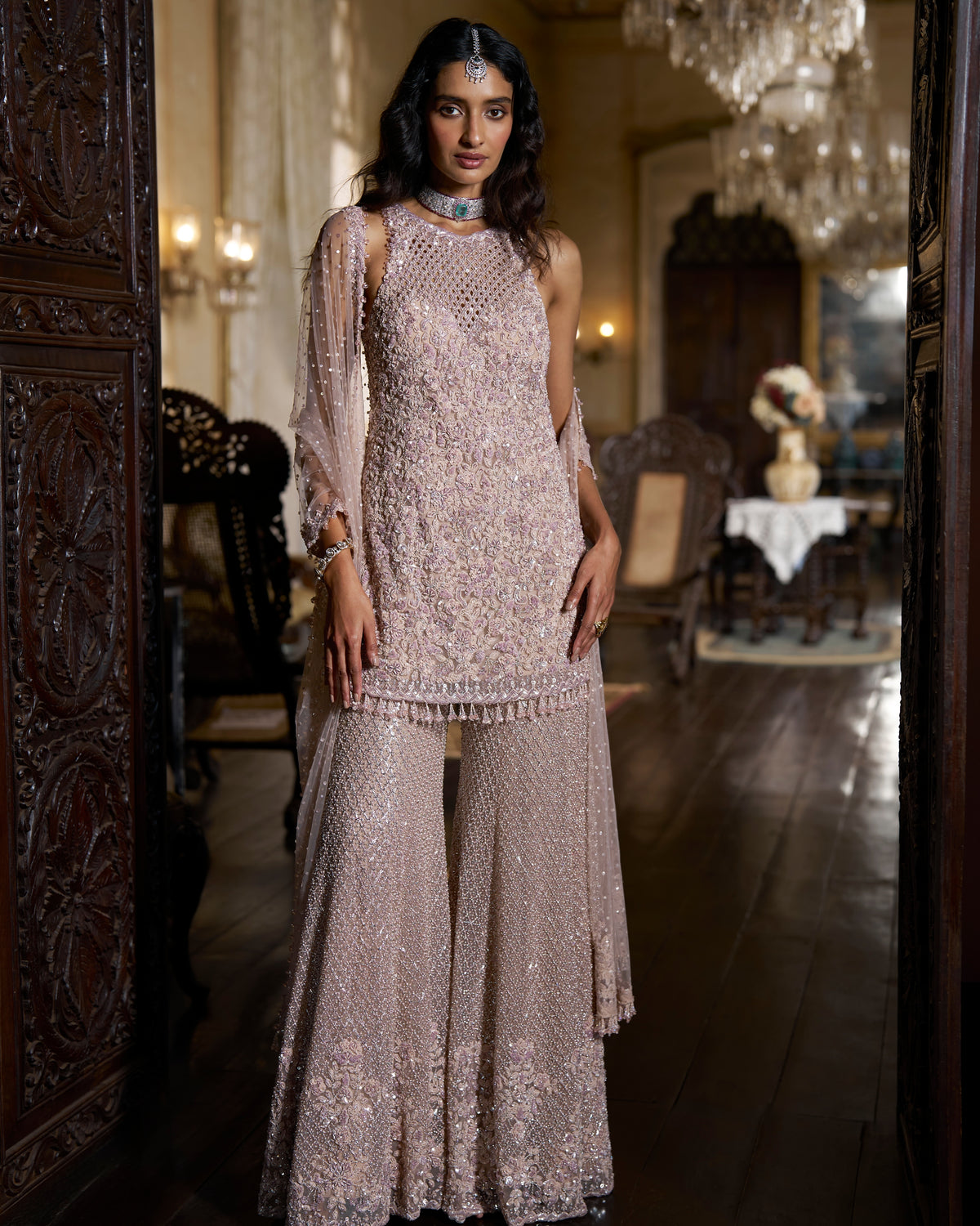 Mauve Sequin Sharara Set