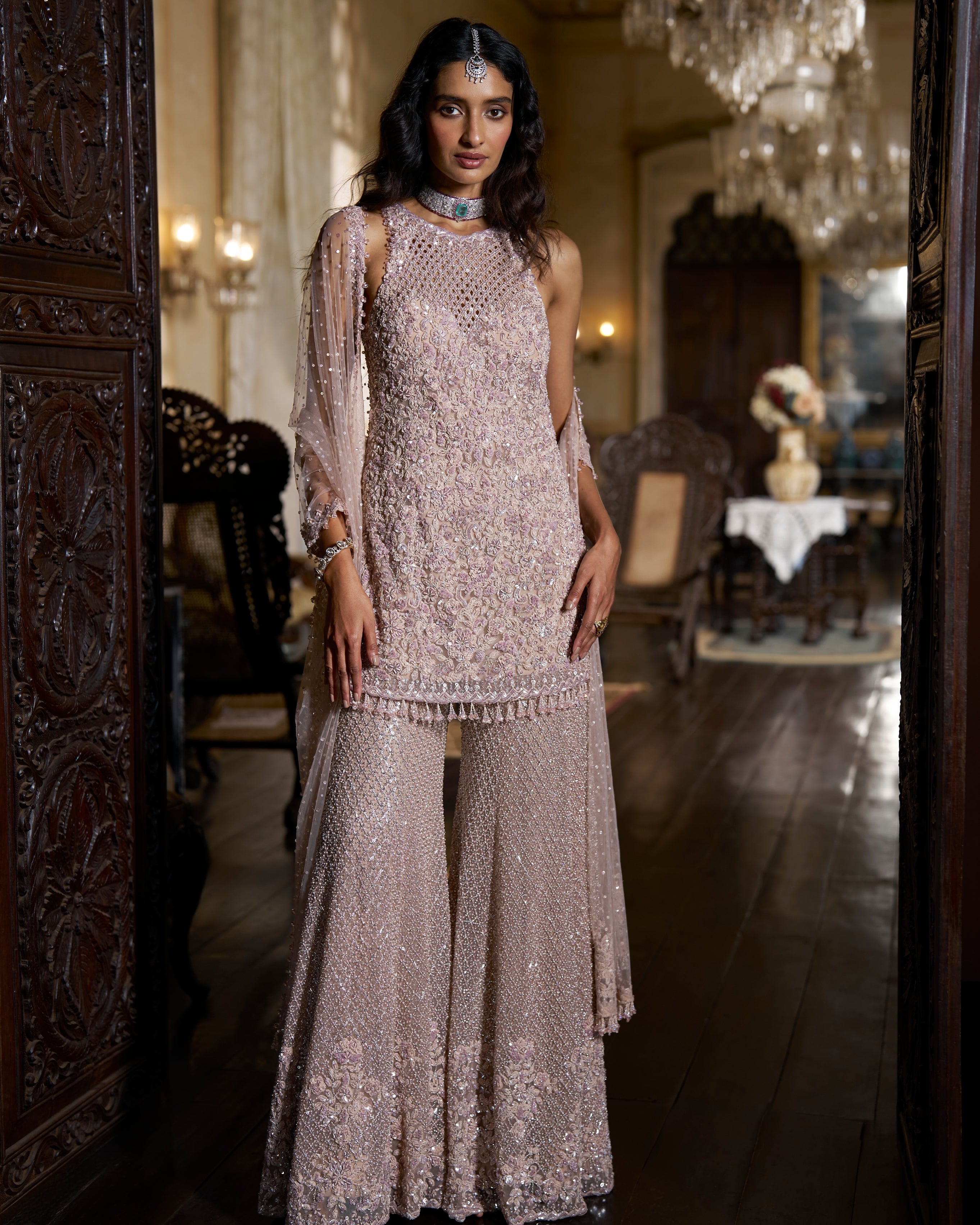 Mauve Sequin Sharara Set