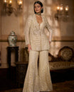 Cream Open Jacket Sharara - Pant Set