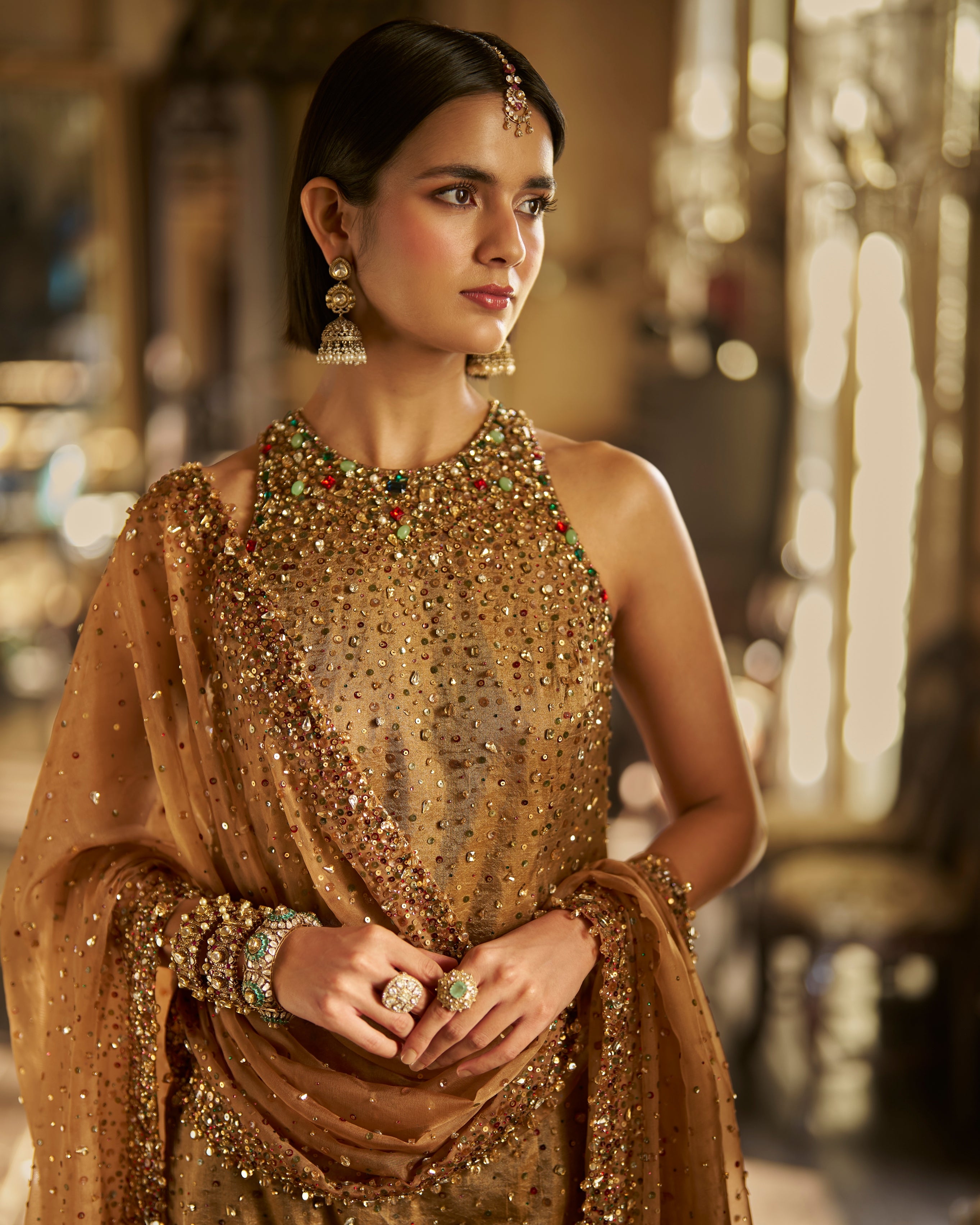 Gold Jewelled Sharara Set