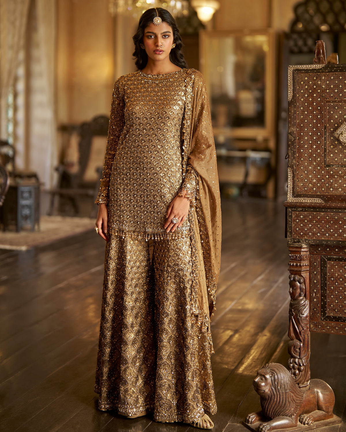 Antique Gold Sequin Sharara Set