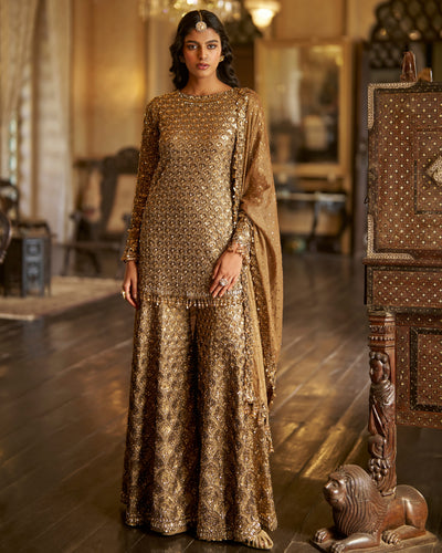 Antique Gold Sequin Sharara Set