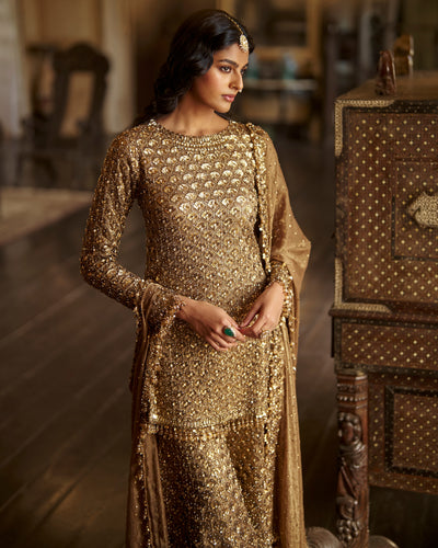 Antique Gold Sequin Sharara Set