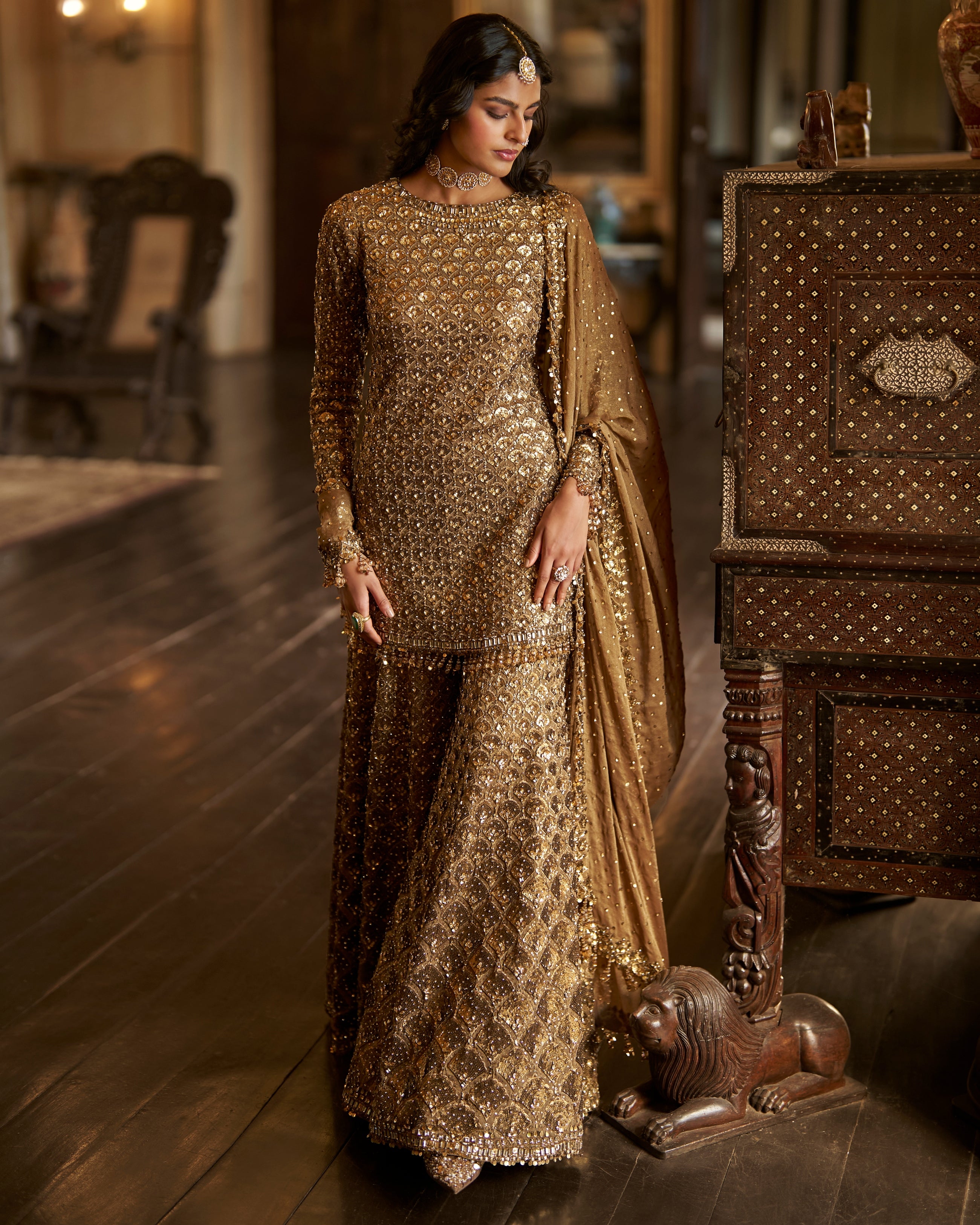 Antique Gold Sequin Sharara Set