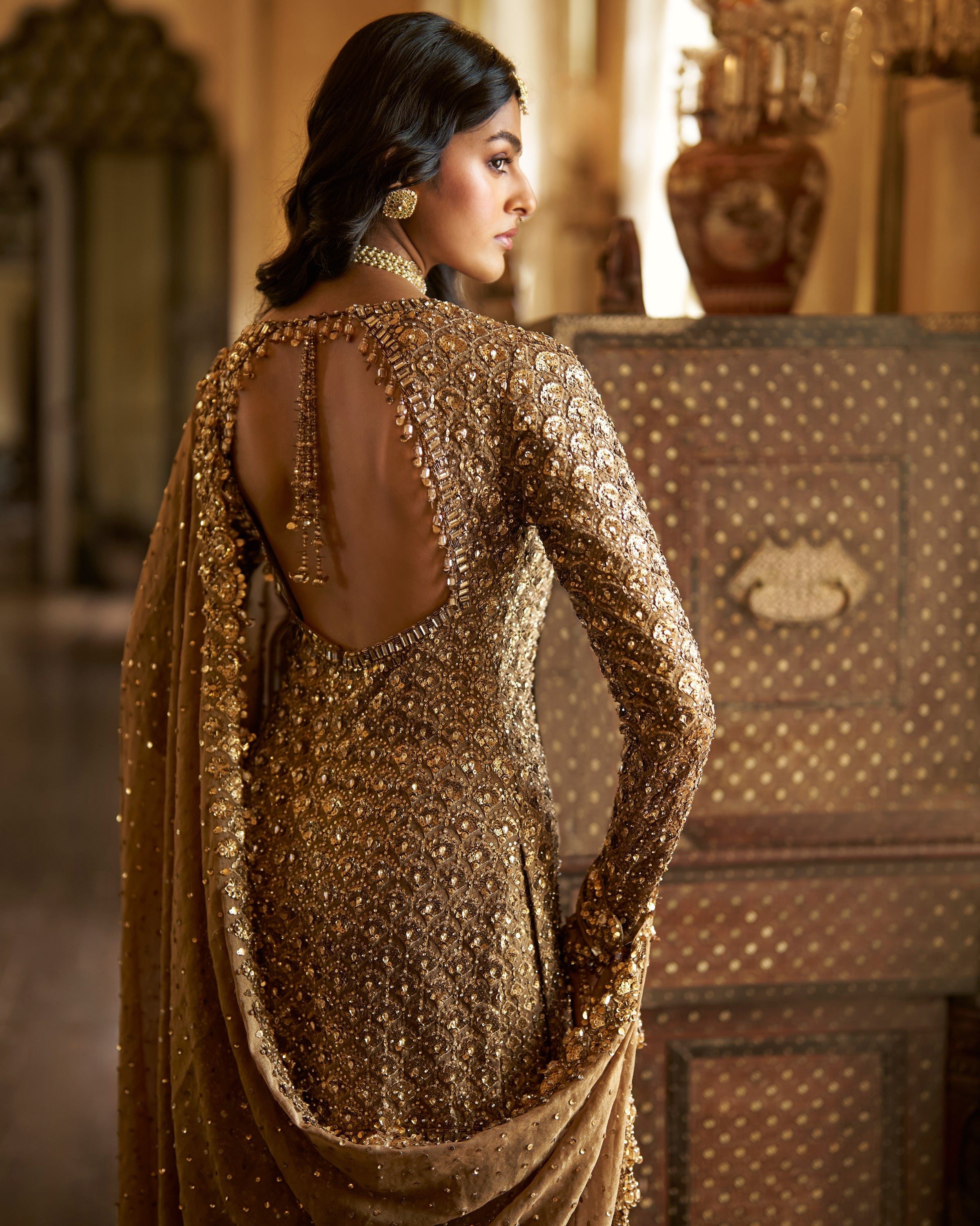 Antique Gold Sequin Sharara Set