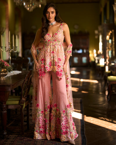 Pink Three-Dimensional Sharara Set