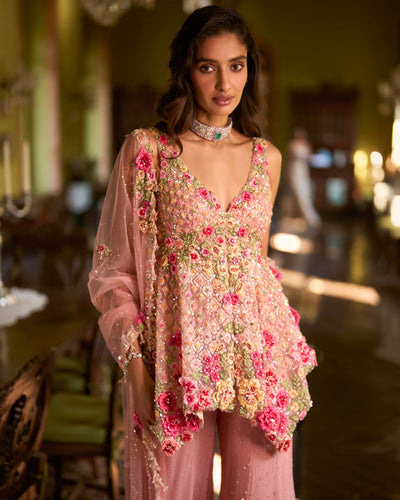 Pink Three-Dimensional Sharara Set