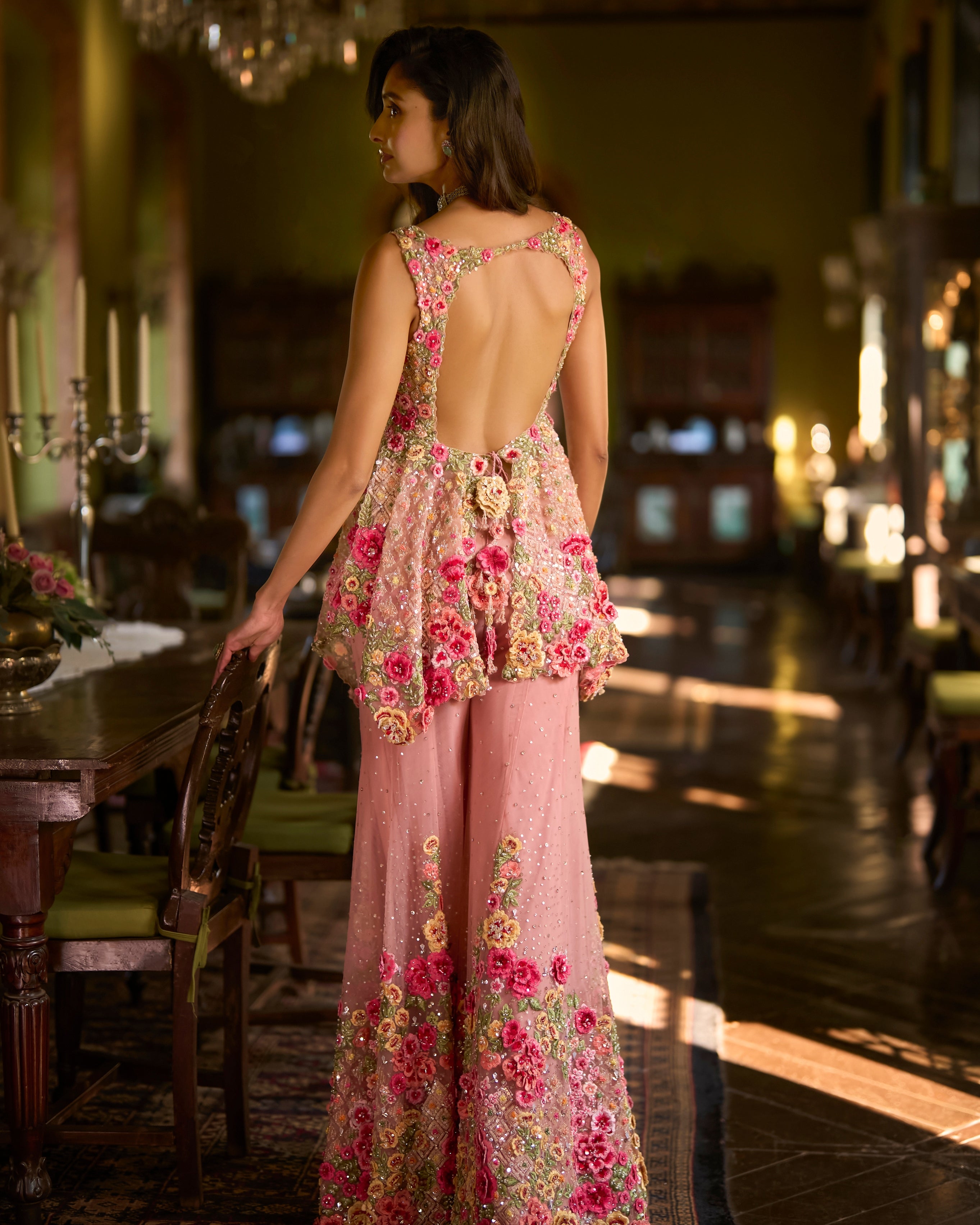 Pink Three-Dimensional Sharara Set