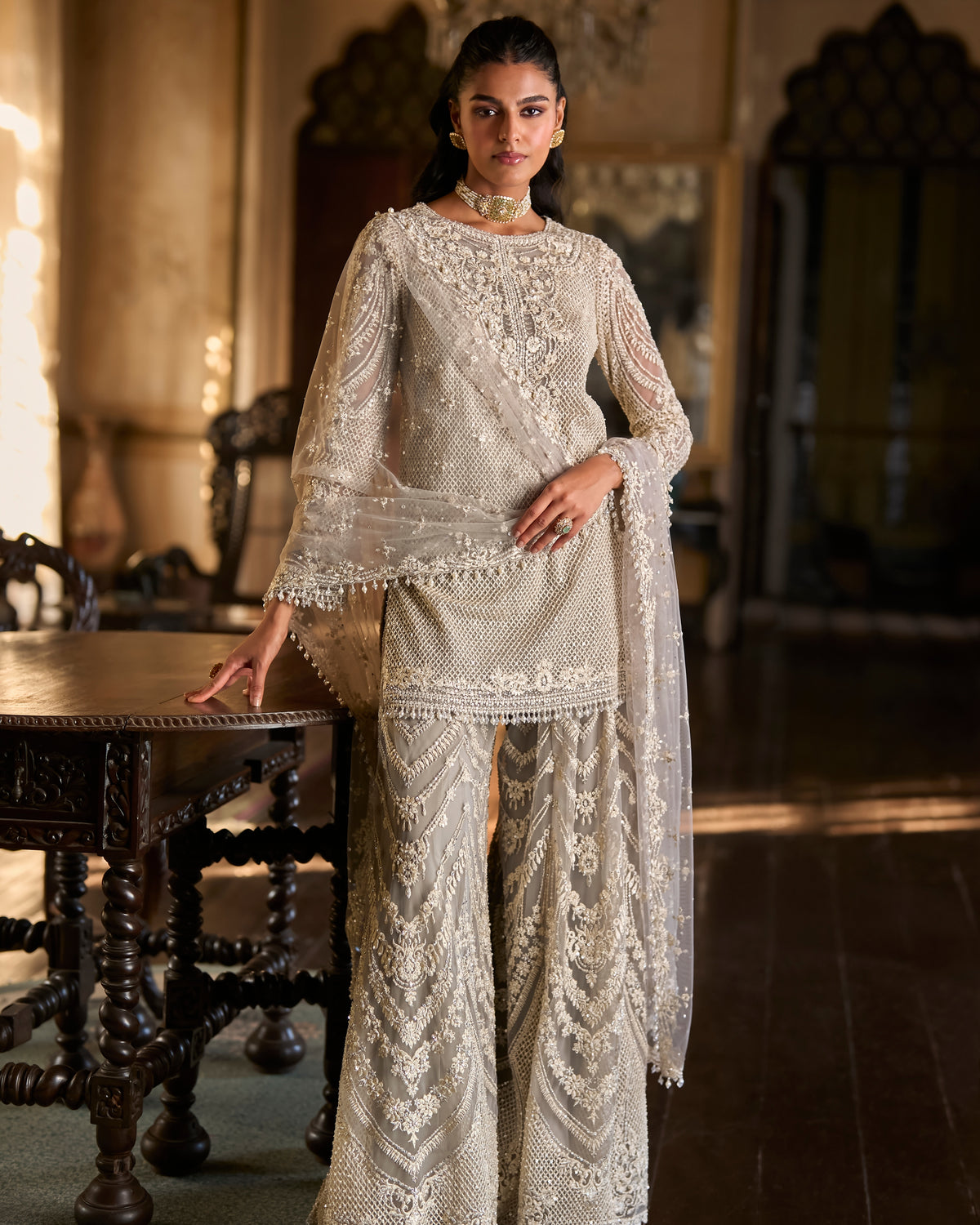 Grey Thread Work Sharara Set