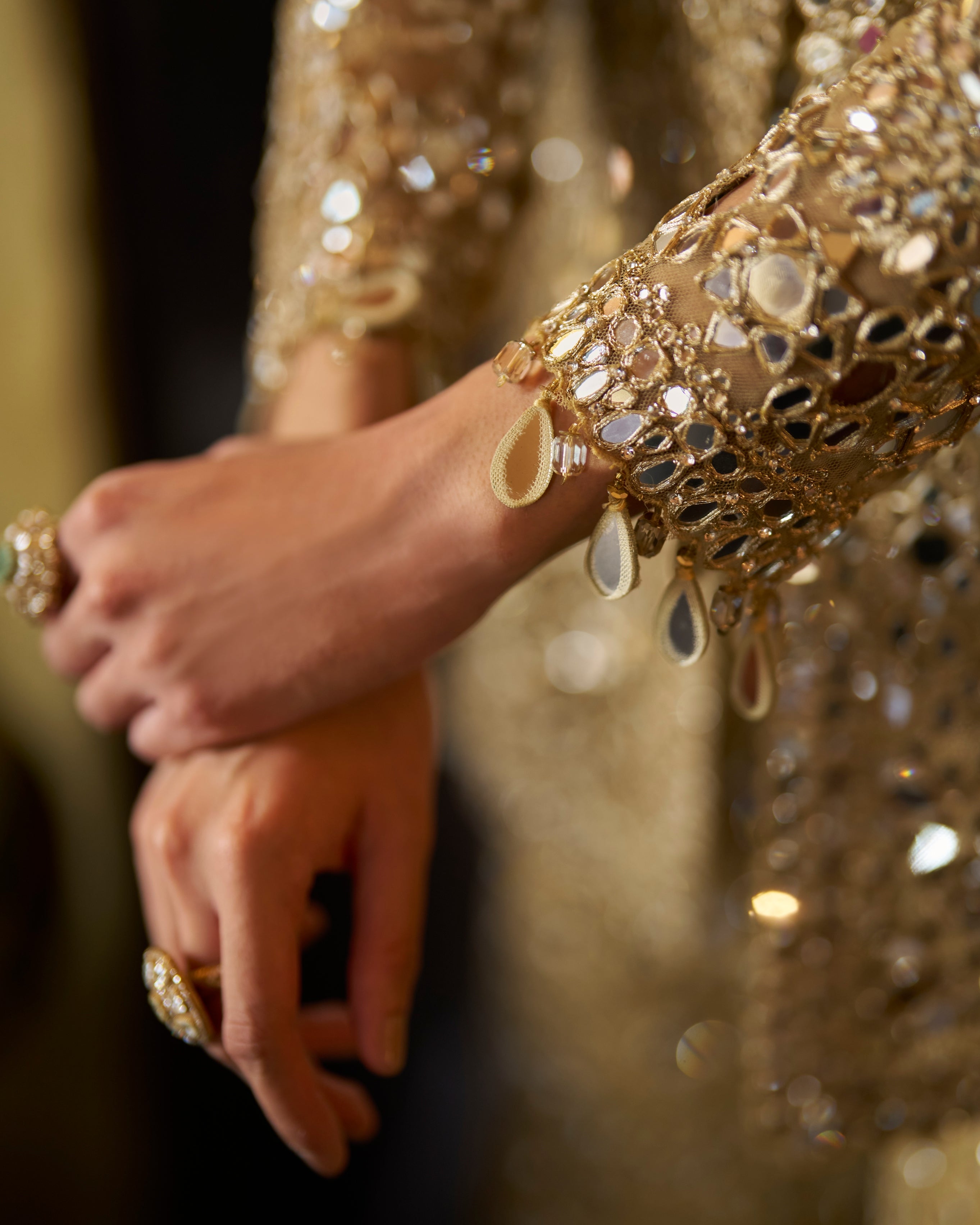 Gold Mirror Work Sharara Set