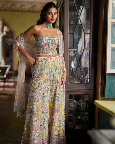 Multi-Coloured Corset Sharara Set