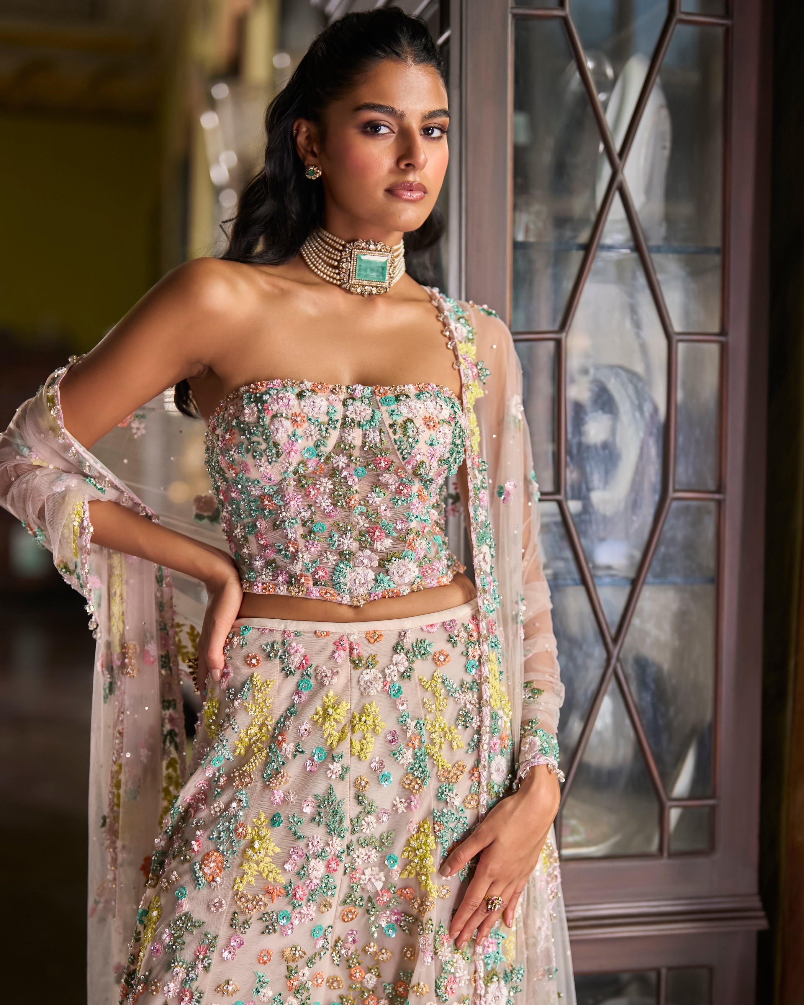 Multi-Coloured Corset Sharara Set