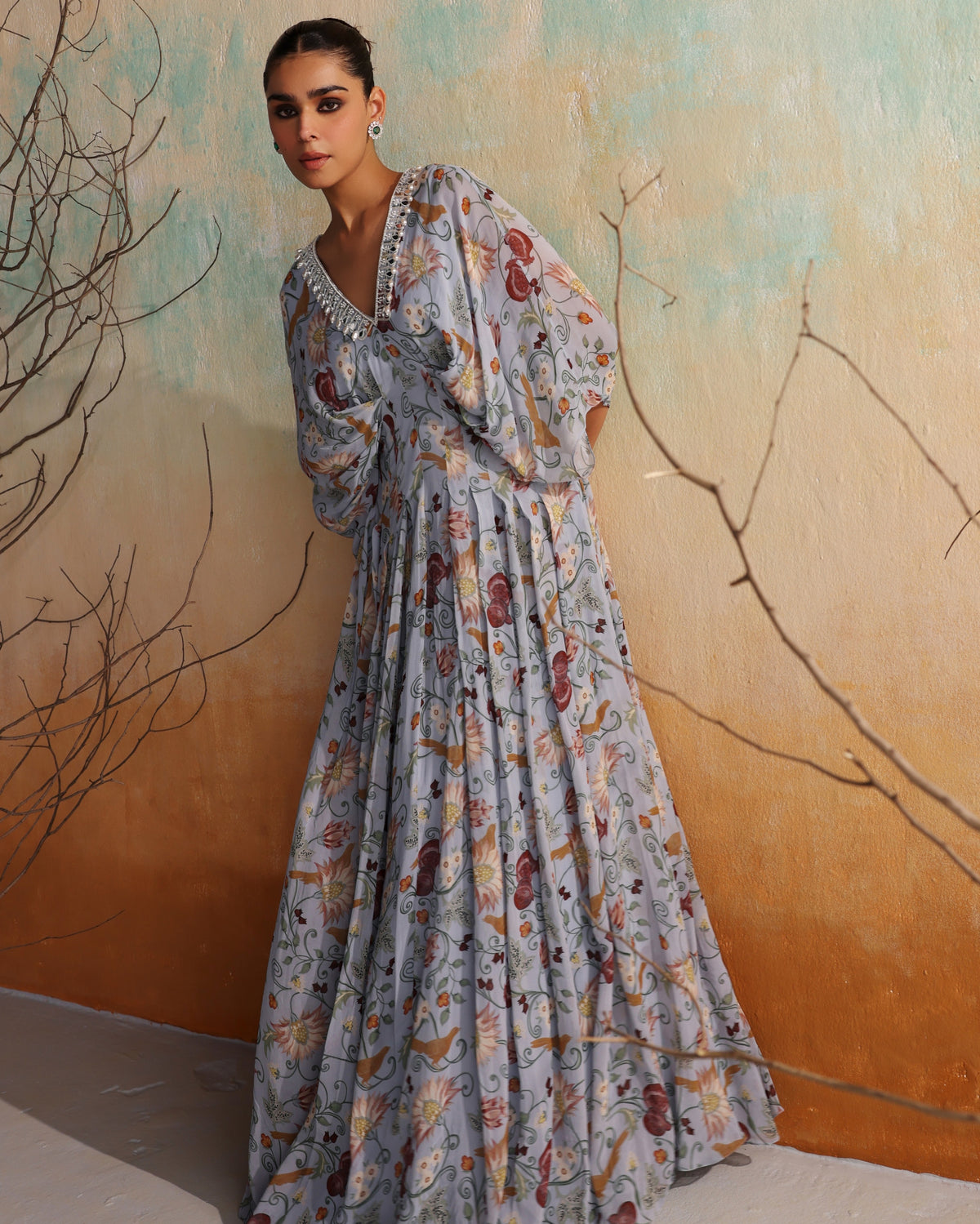 Powder Blue Printed Drape Dress