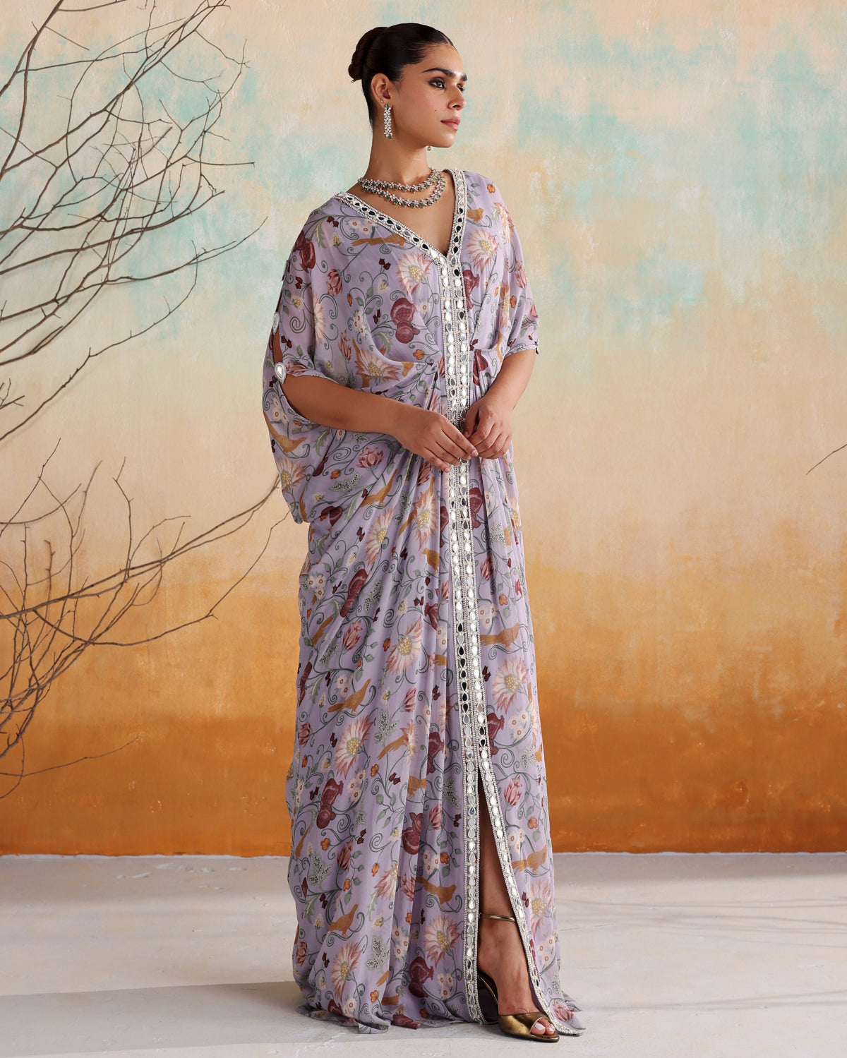 Lilac Georgette Printed Kaftan