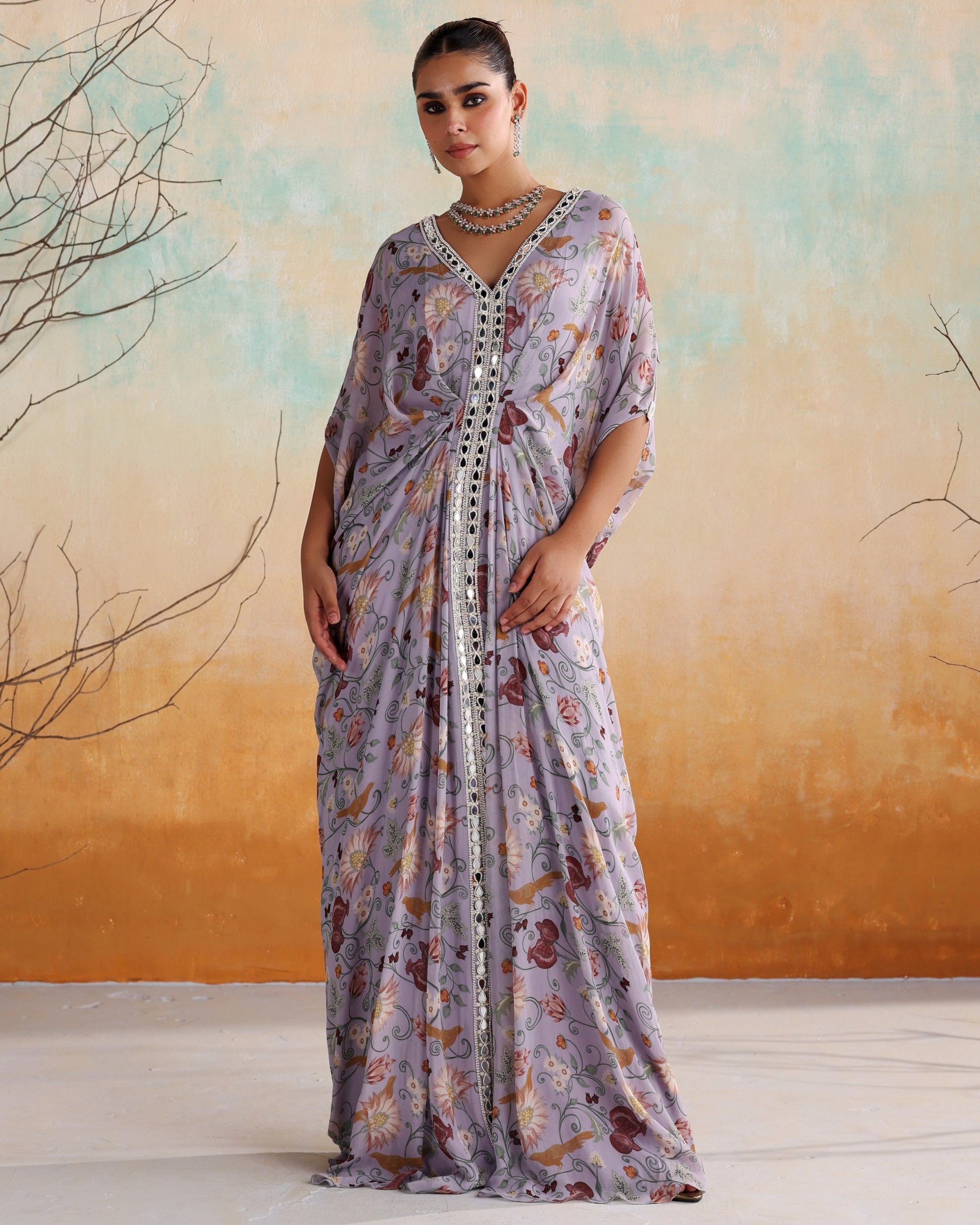 Lilac Georgette Printed Kaftan